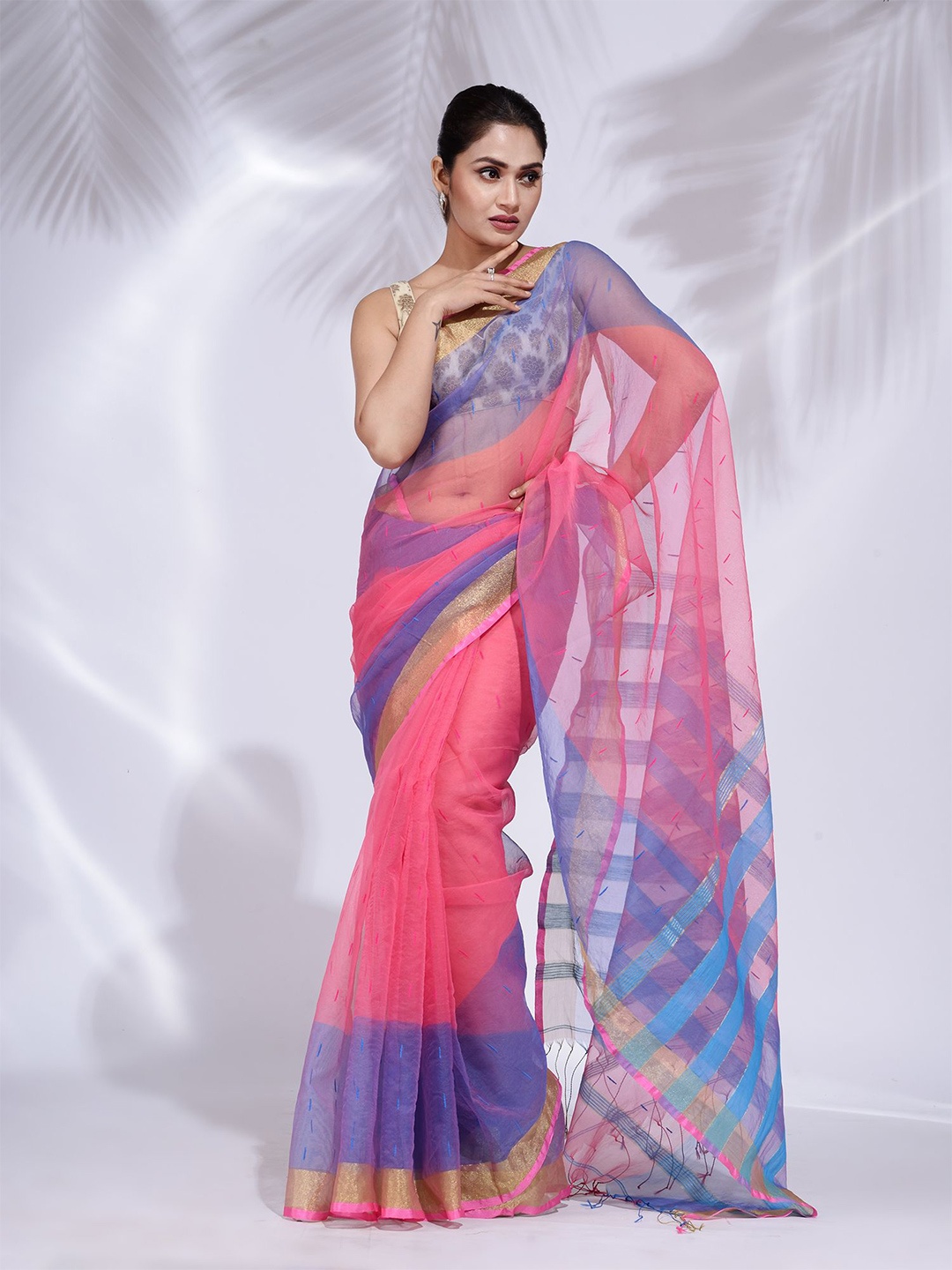

Charukriti Striped Woven Design Zari Saree, Pink