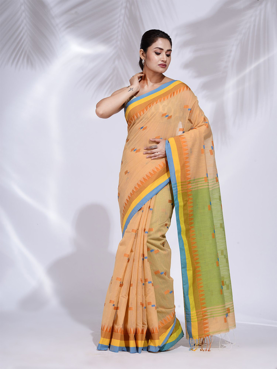 

Charukriti Beige & Orange Woven Design Pure Cotton Saree