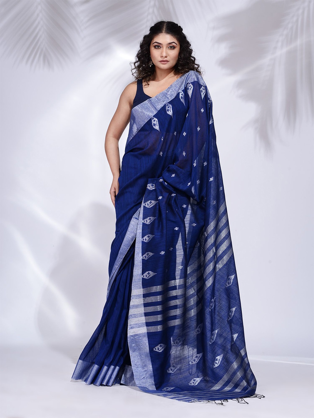 

Charukriti Blue Woven Design Pure Cotton Saree