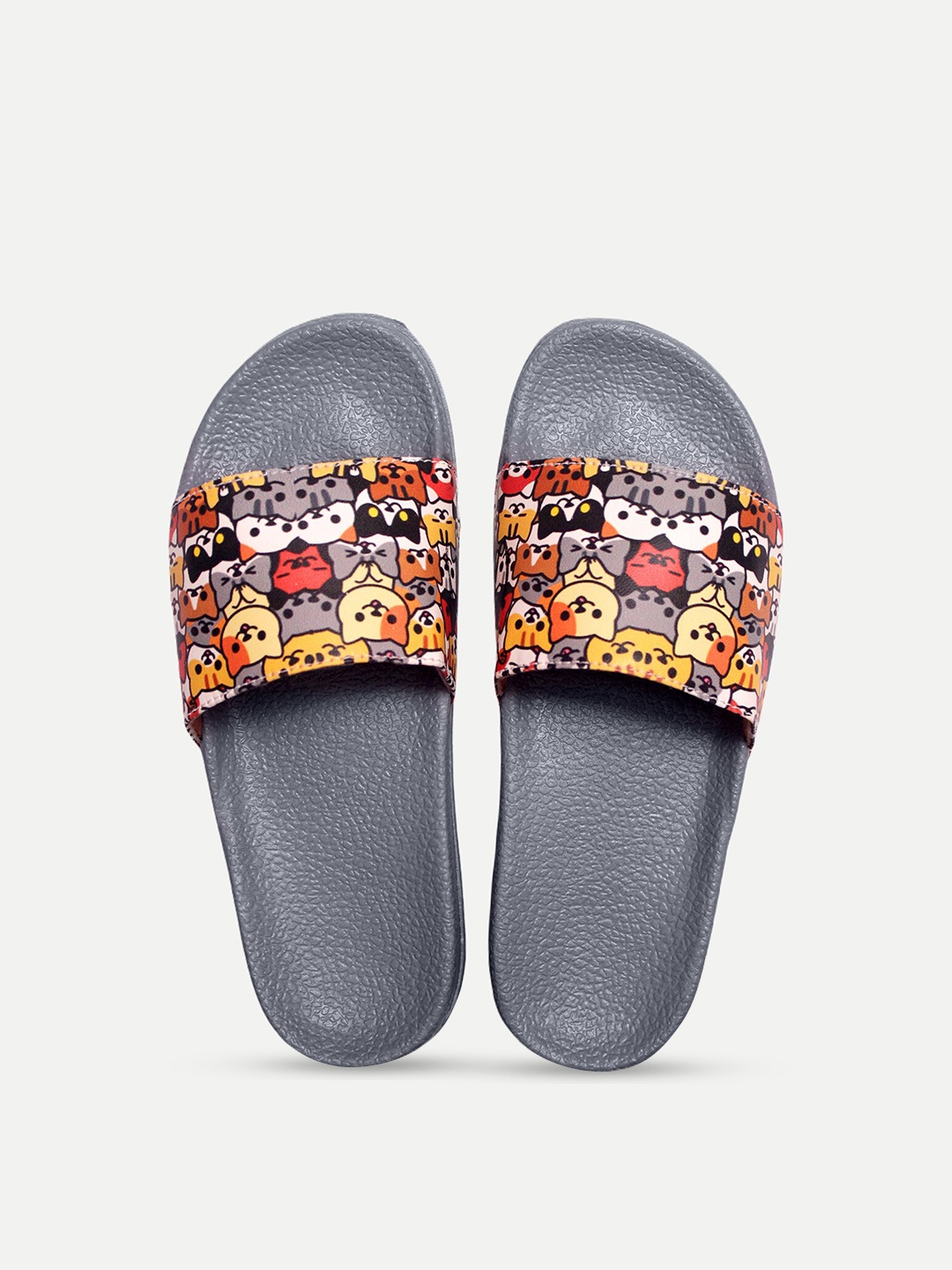 

ADIVER Women Grey & Red Printed Sliders