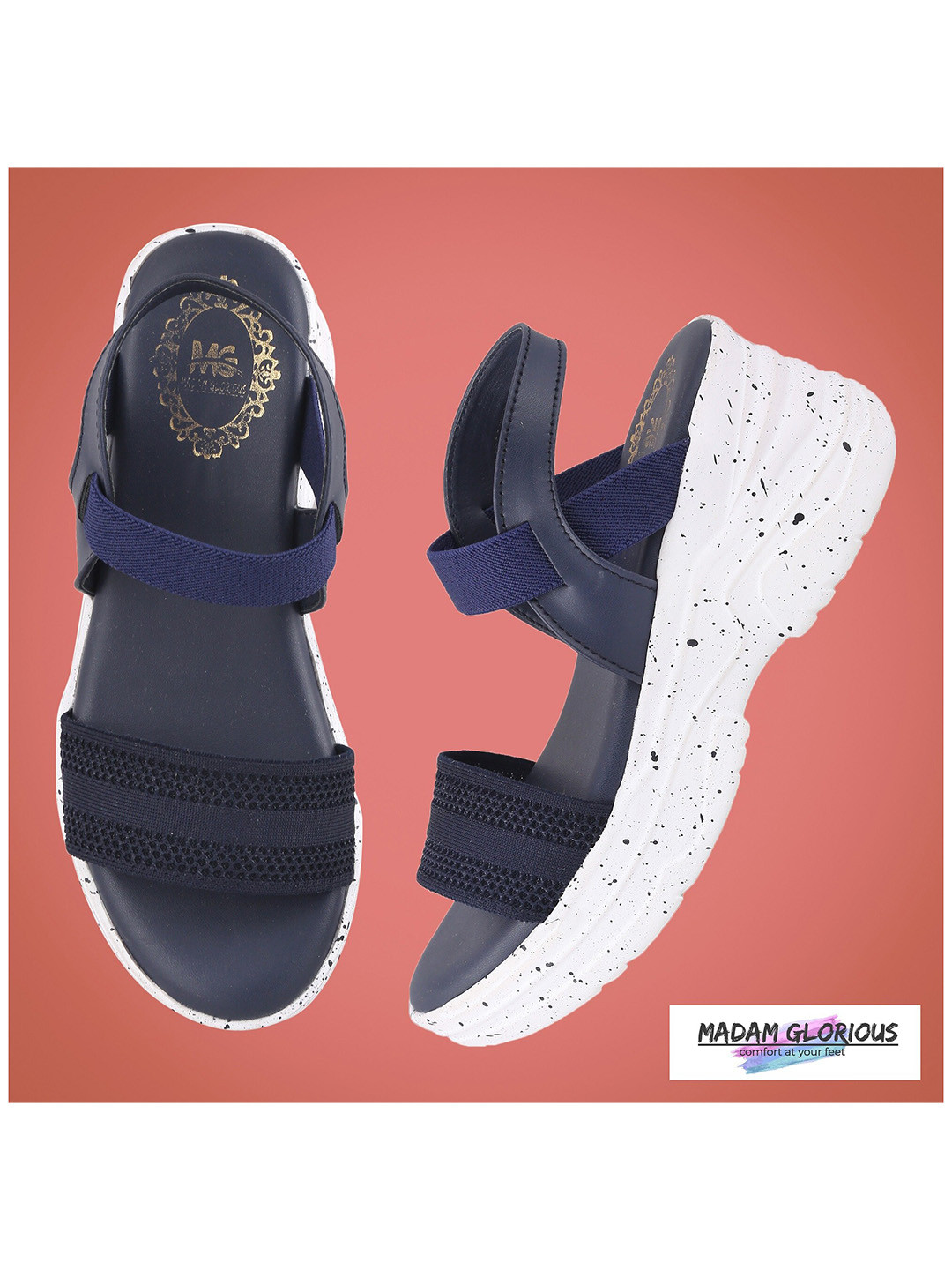 

madam glorious Navy Blue Comfortable Knitted Platform Heels