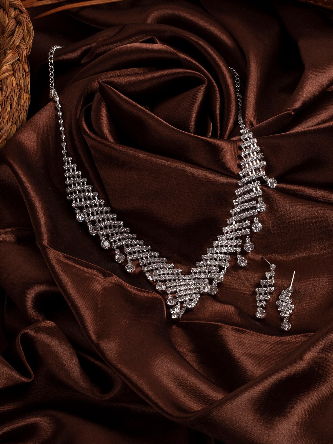 

SOHI Silver-Plated White Stone Studded Jewellery Set