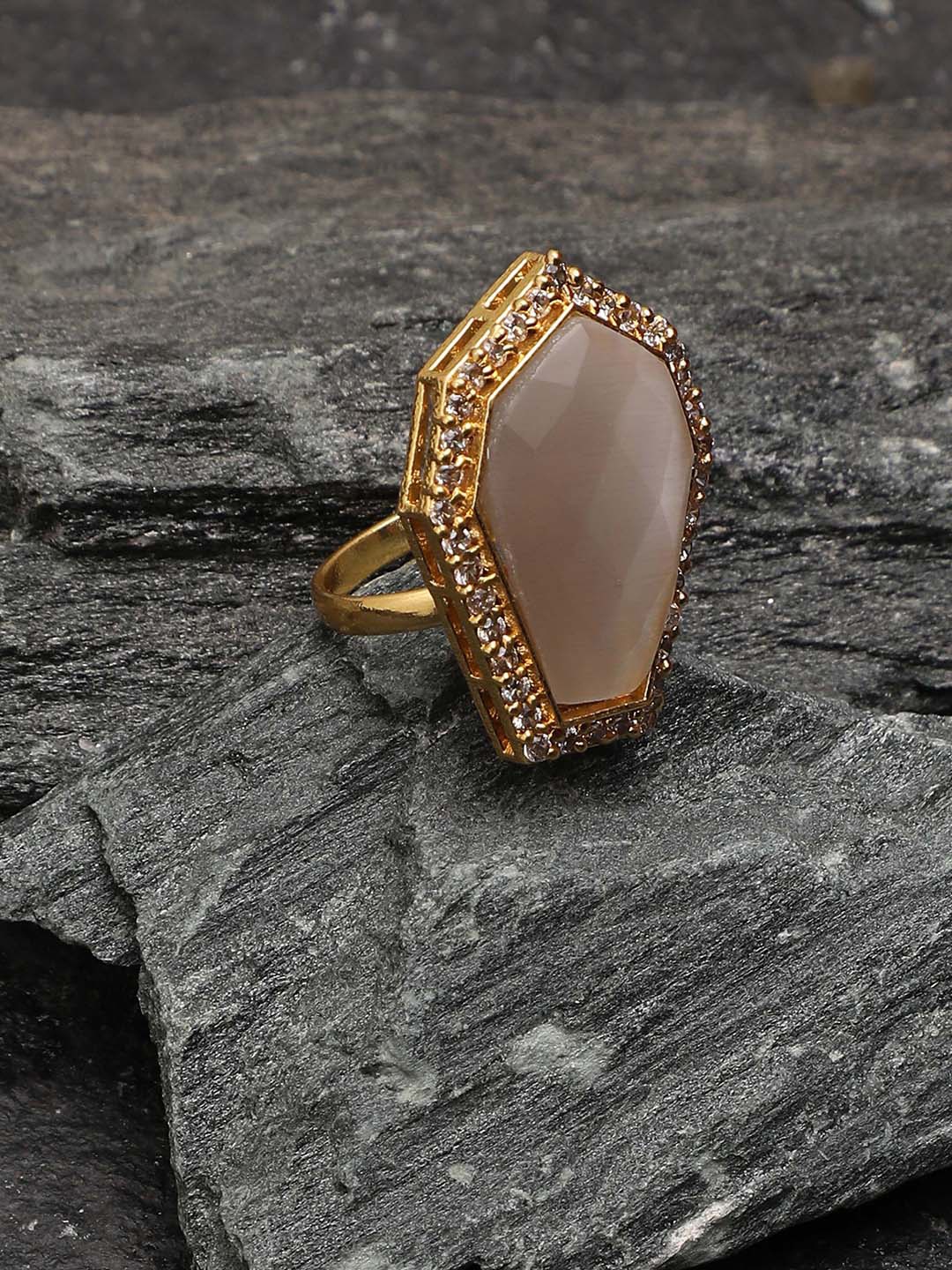 

SOHI Gold-Plated Brown Stone Studded Designer Ring