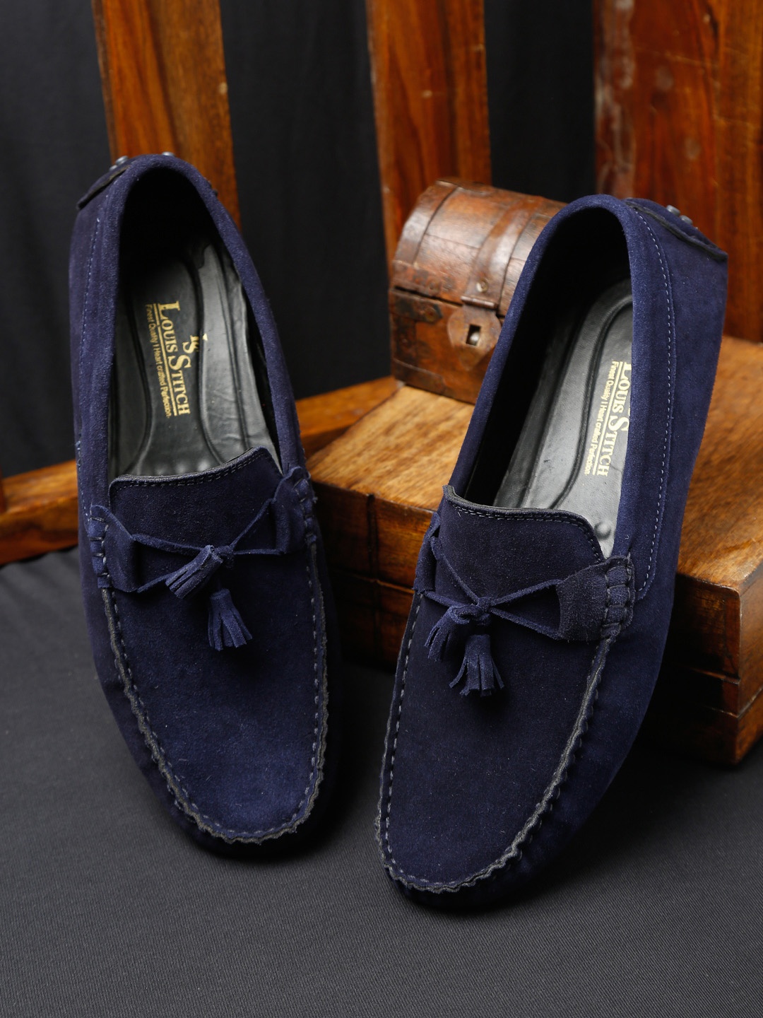 

LOUIS STITCH Men Blue Suede Leather Driving Loafer Shoes
