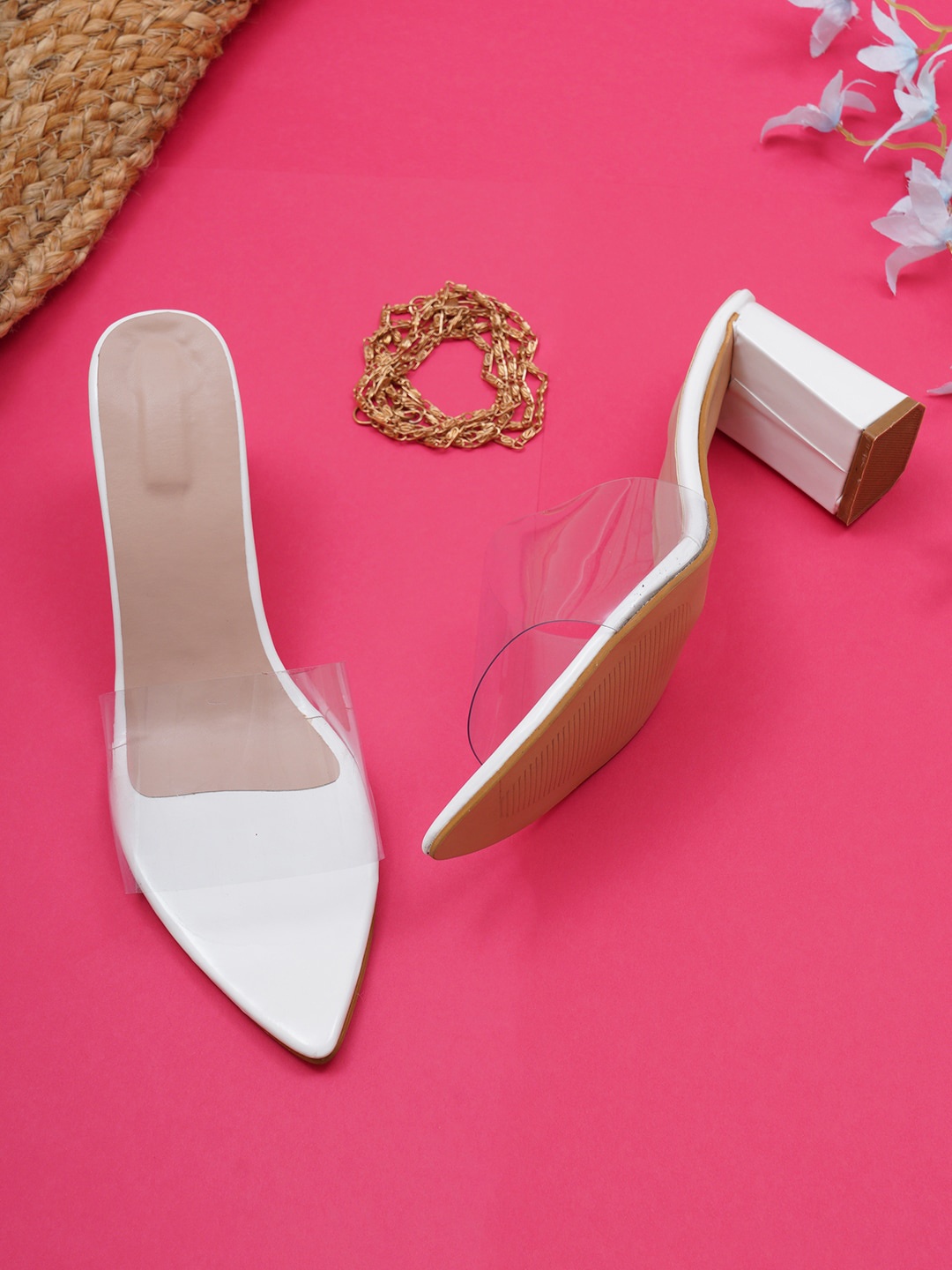 

Misto White Printed Party Block heels