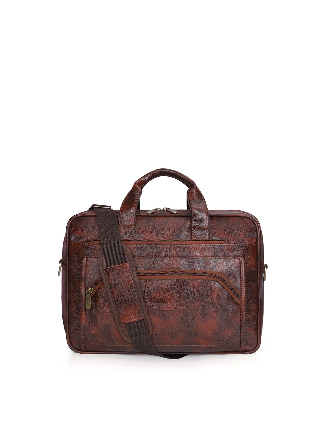 

THE CLOWNFISH Textured Faux Leather Laptop Bag, Brown