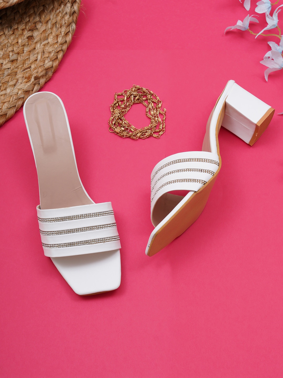 

Misto Women White Striped Party Block Sandals