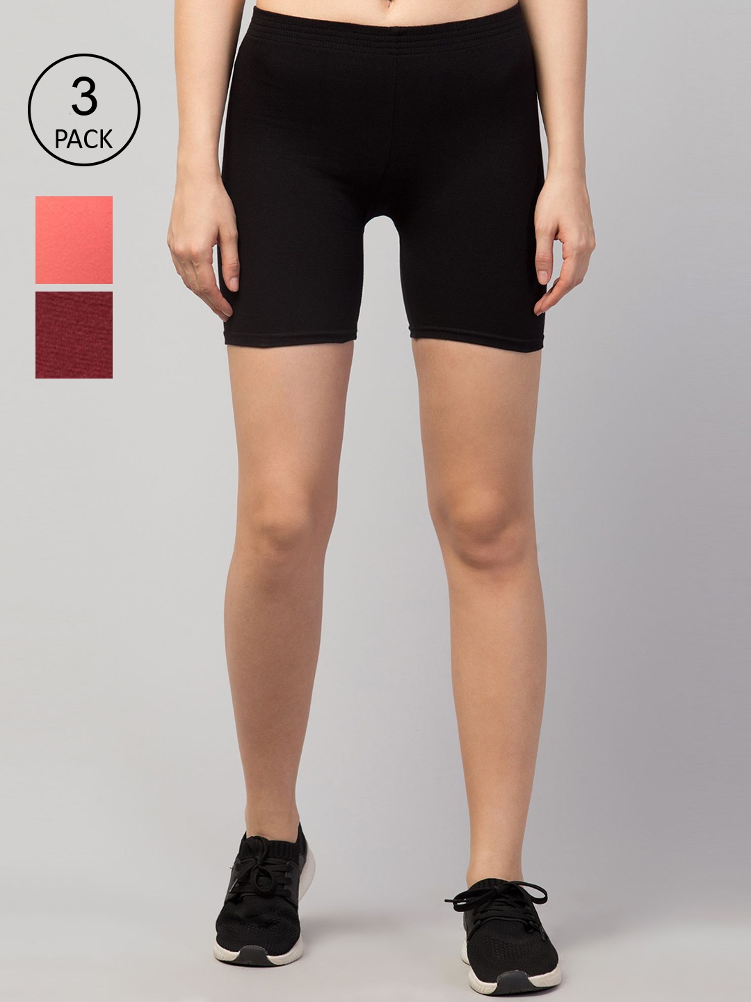 Apraa & Parma Women Pack of 3 Slim Fit Pure Cotton Cycling Sports Shorts, Black
