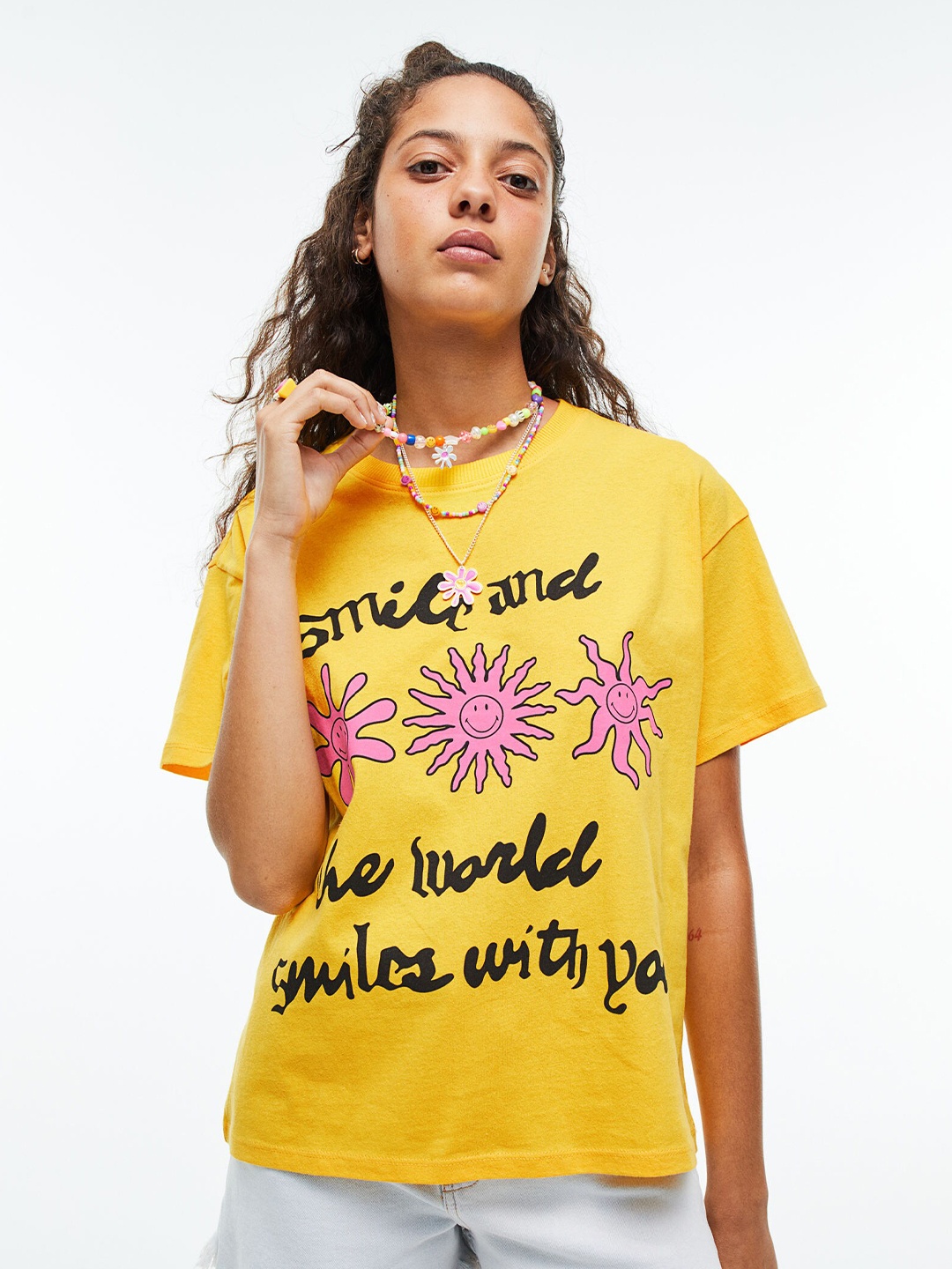 

H&M Women Yellow Printed T-shirt