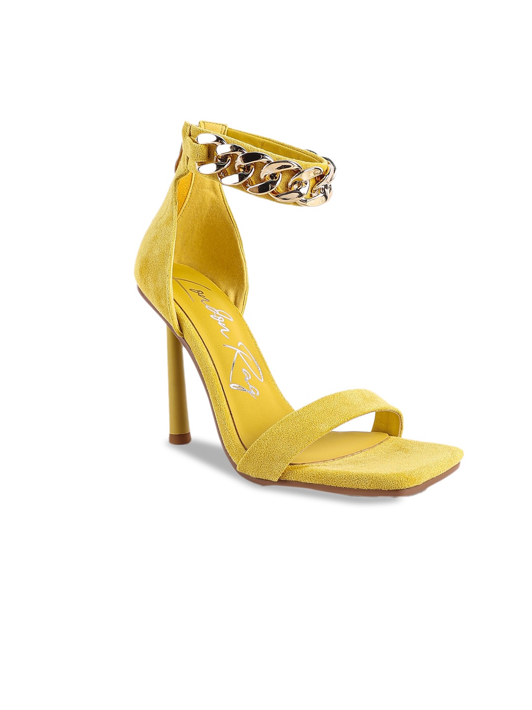 

London Rag Women Yellow Suede Chain Strap Stiletto Heels