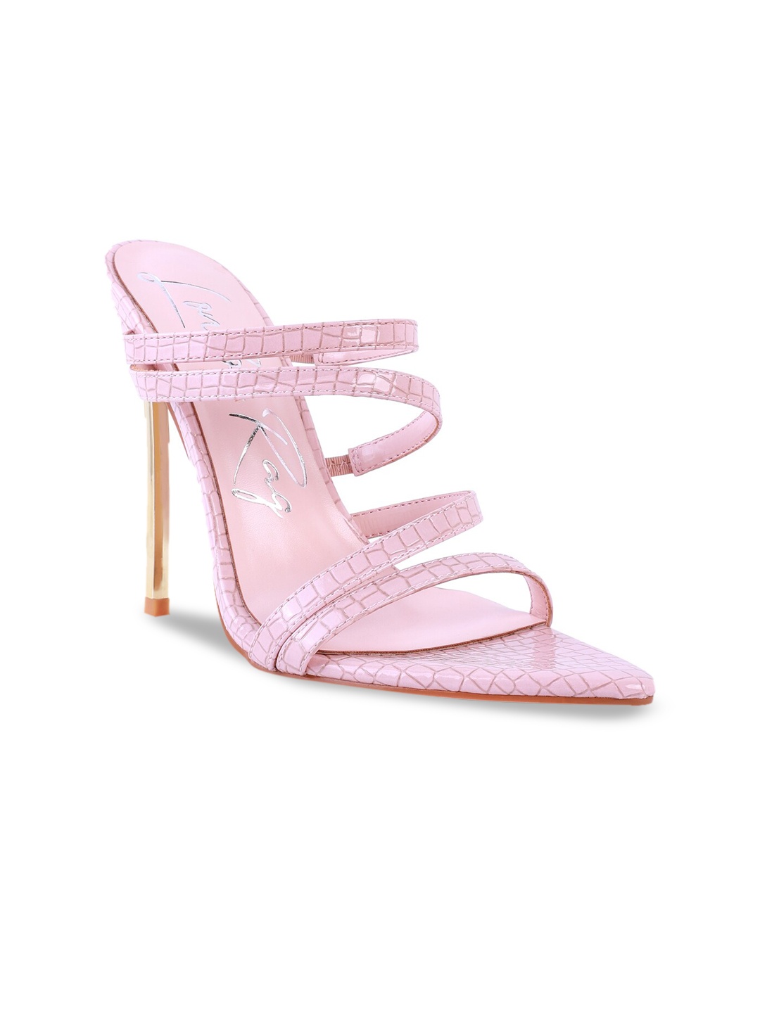 

London Rag Pink Textured PU Party Stiletto Sandals