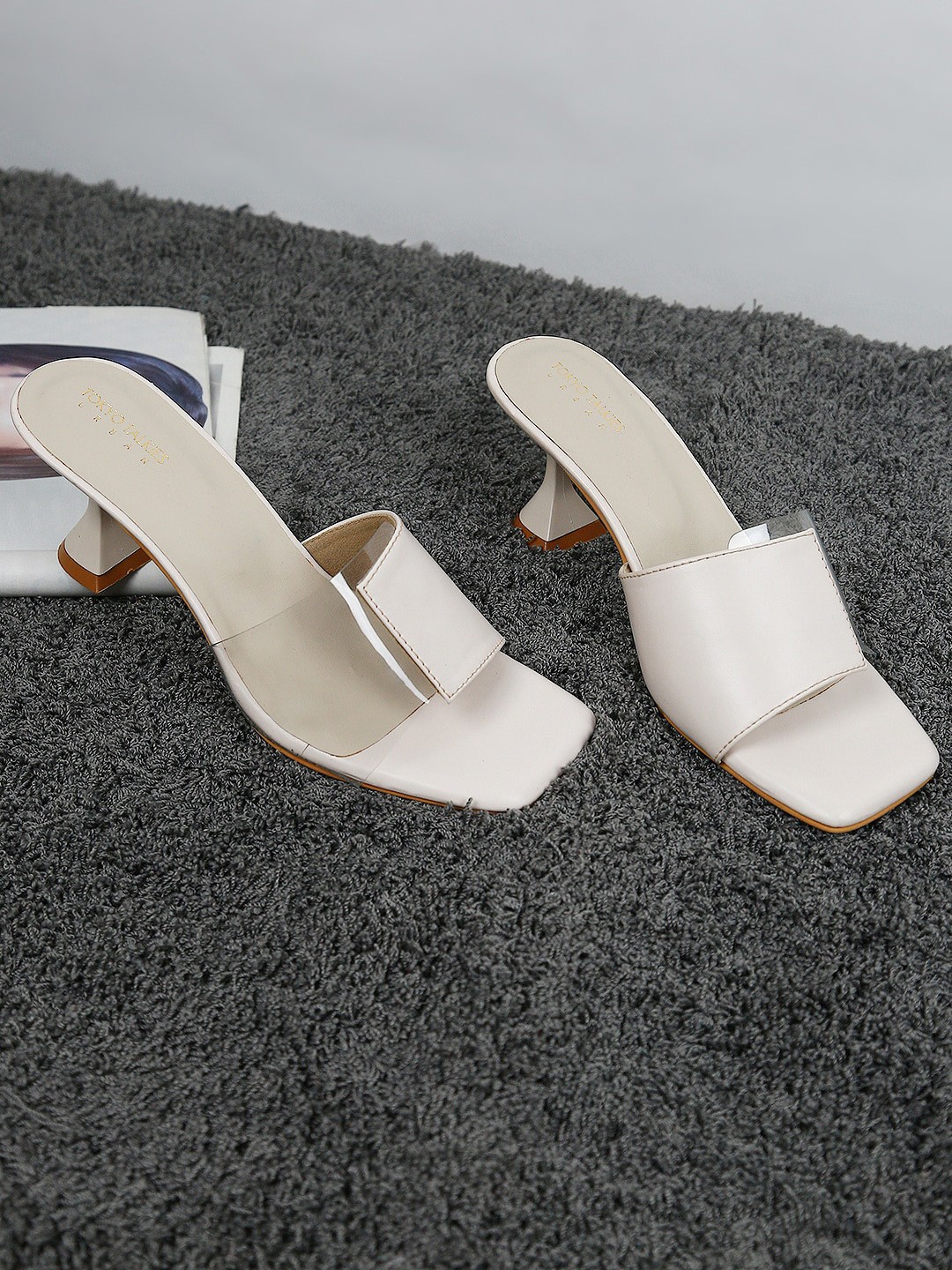 

Tokyo Talkies White Embellished Block Mules