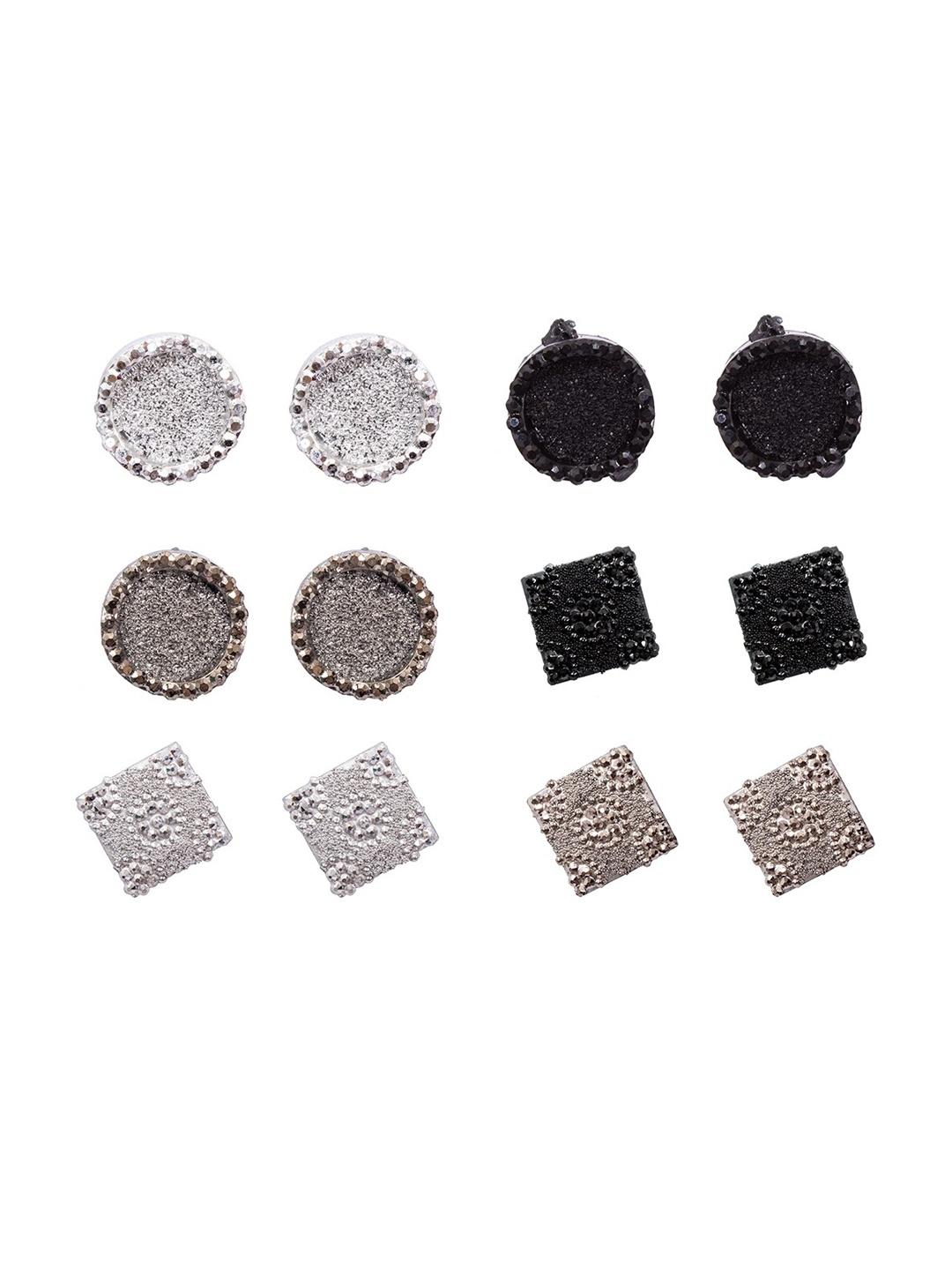 

lil' star Black & Grey Geometric Shaped Studs Earrings Set Of 6