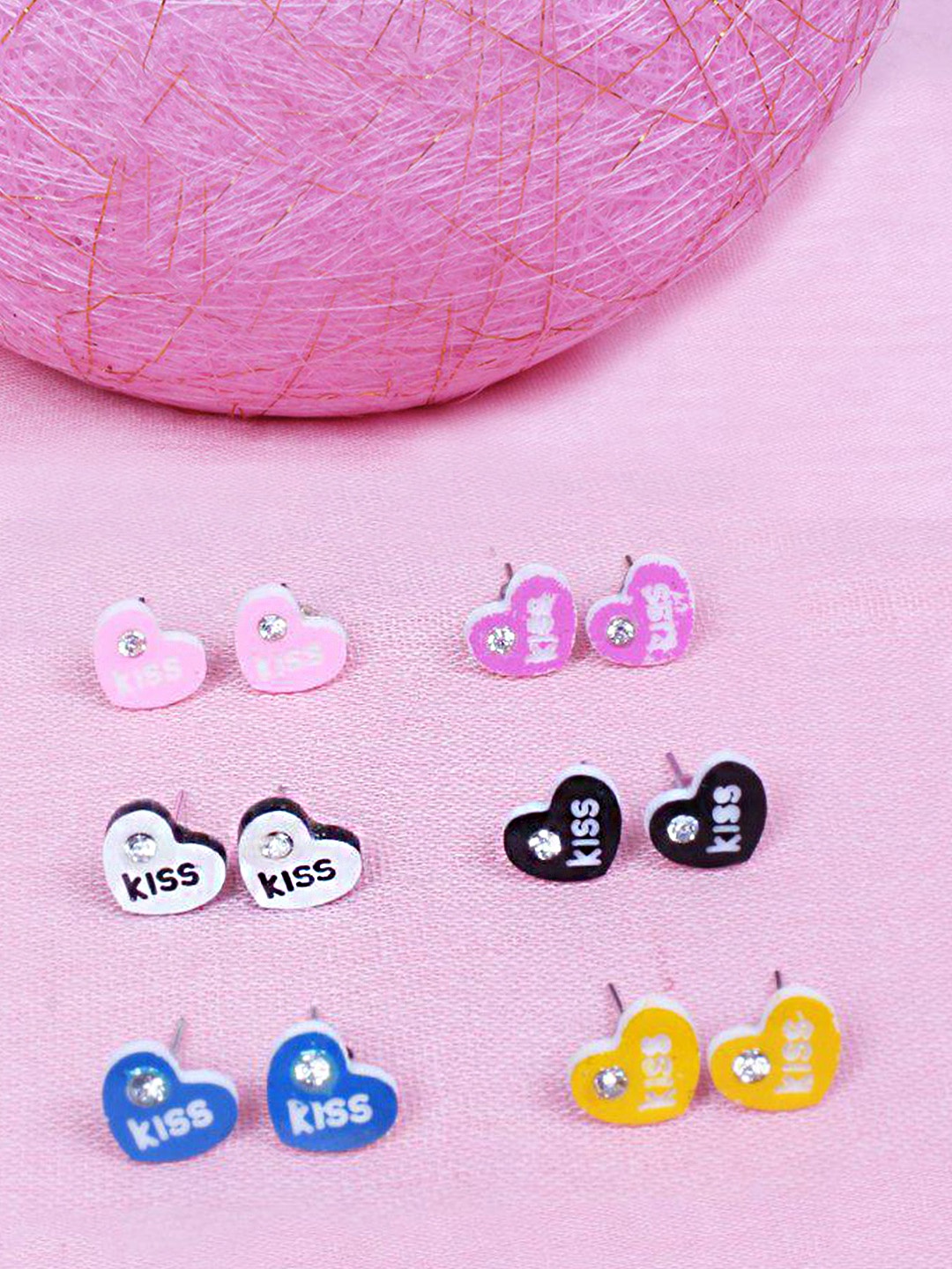 

lil' star Blue & Pink Heart Shaped Studs Earrings Set Of 6
