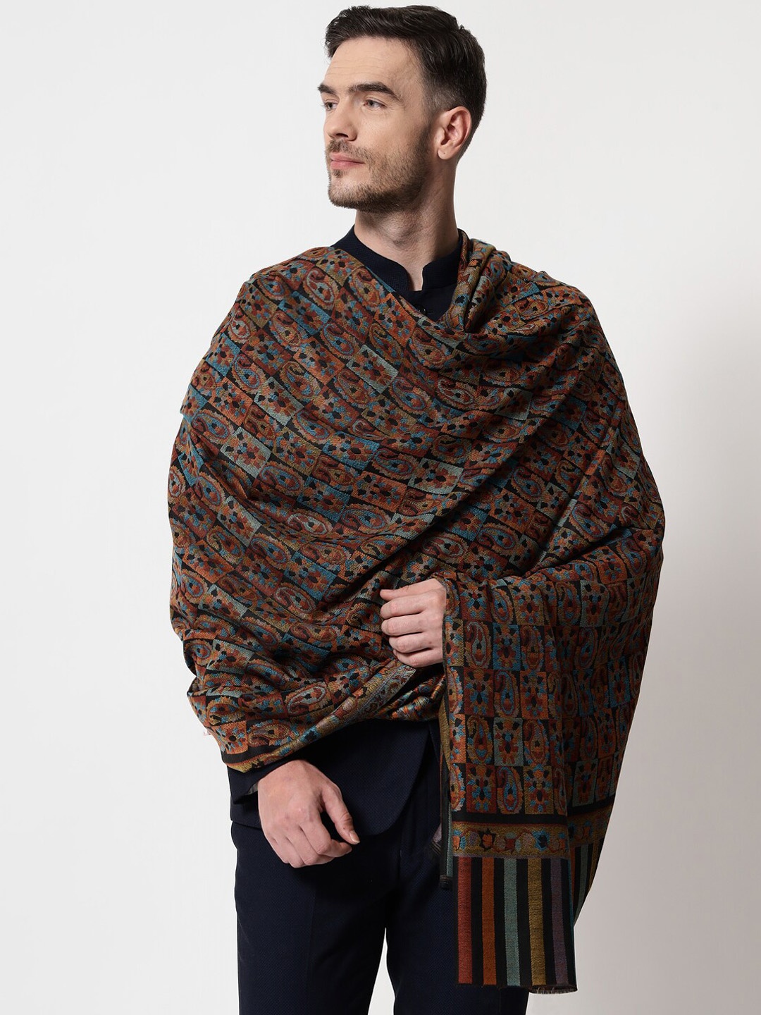 

Pashtush Men Brown Woven Design Shawl