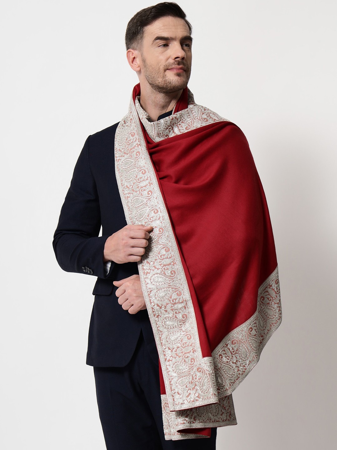 

Pashtush Men Maroon & Beige Woven Design Shawl