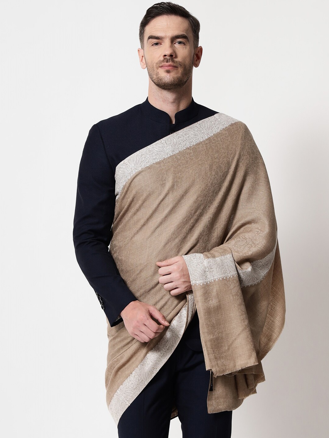 

Pashtush Men Beige colored Embroidered Ethnic Motif Printed Shawl