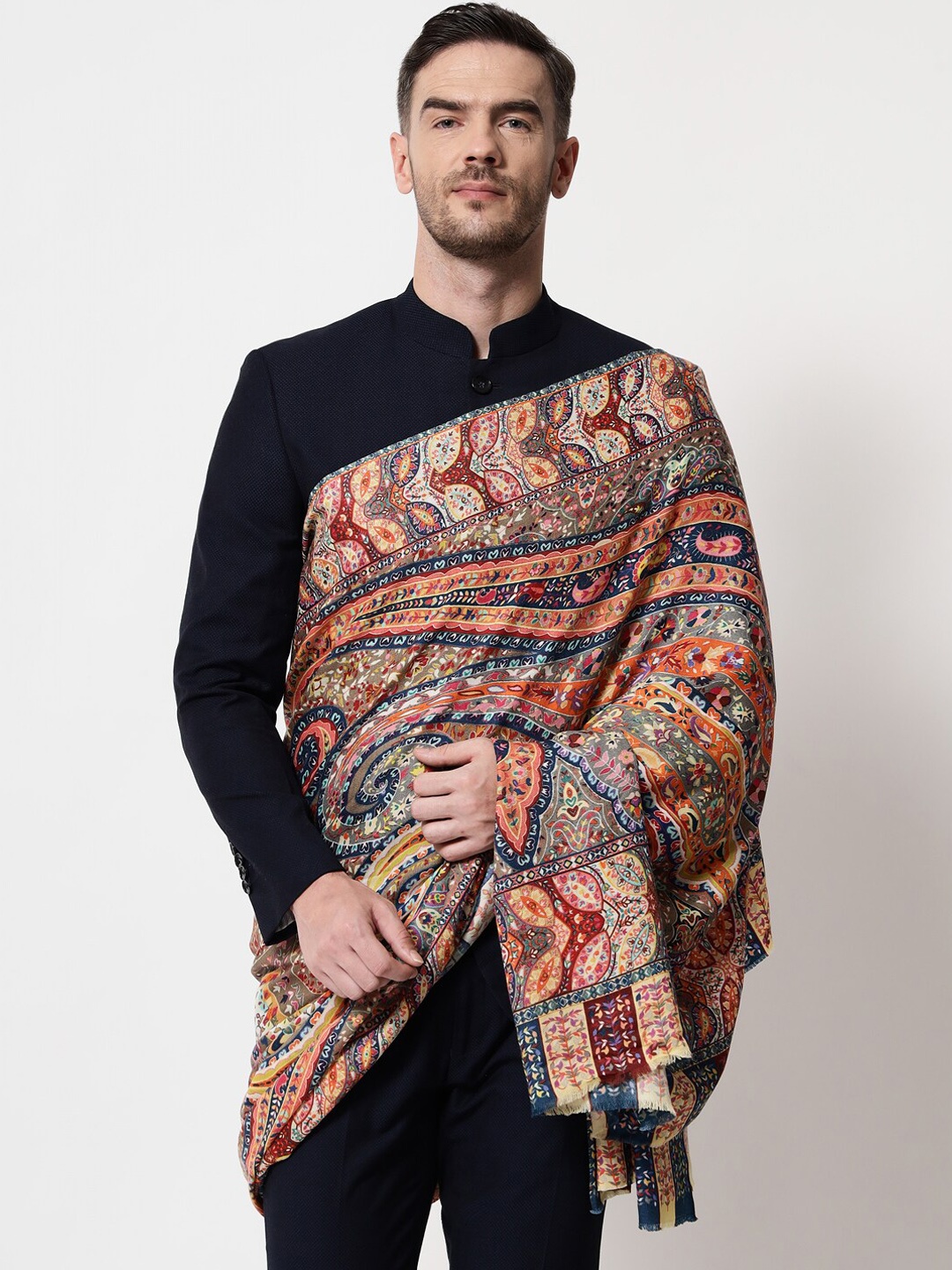 

Pashtush Men Multi Wool Ethnic Motifs Printed Shawl