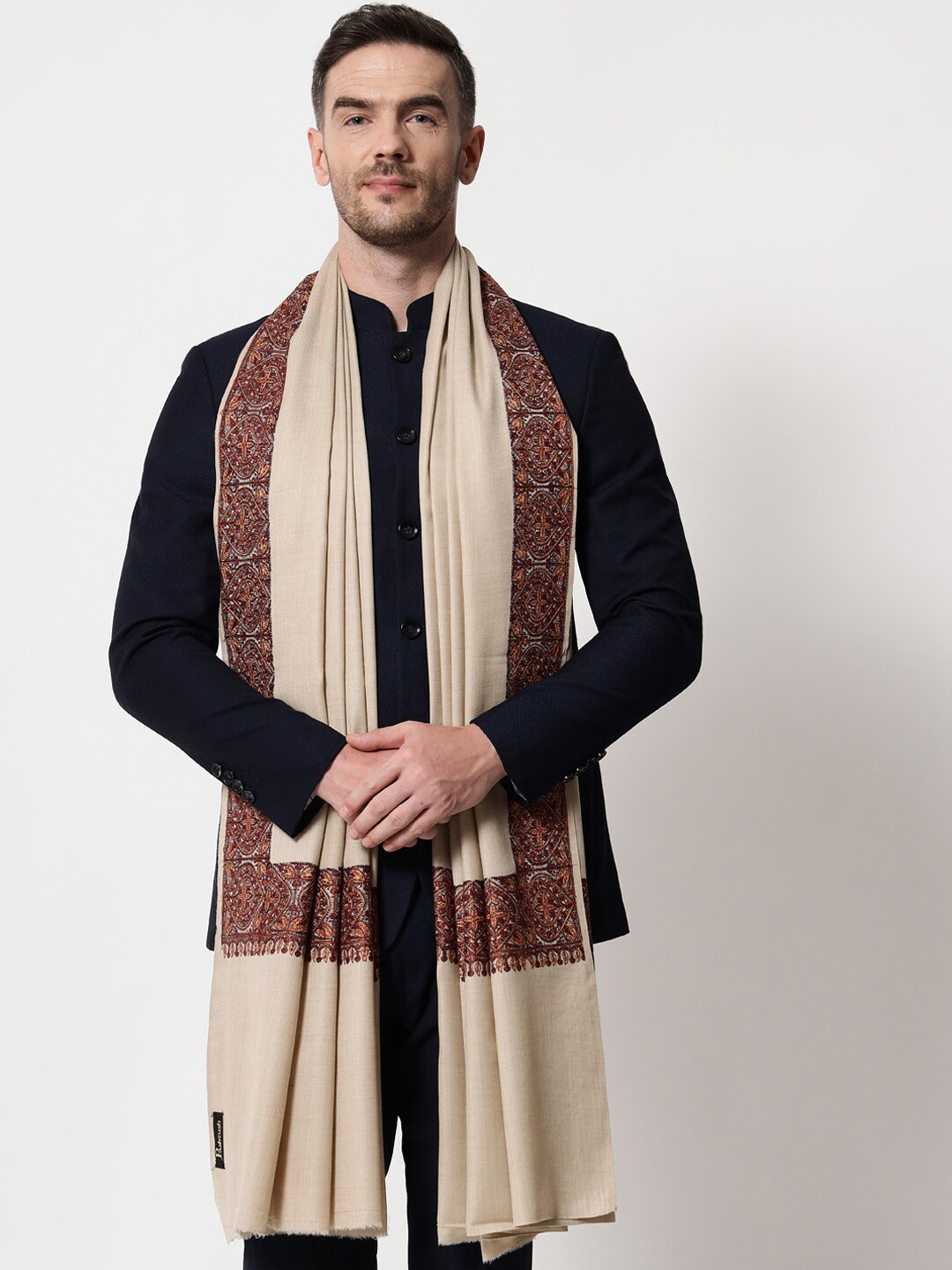 

Pashtush Men Beige & Brown Woven Design Shawl