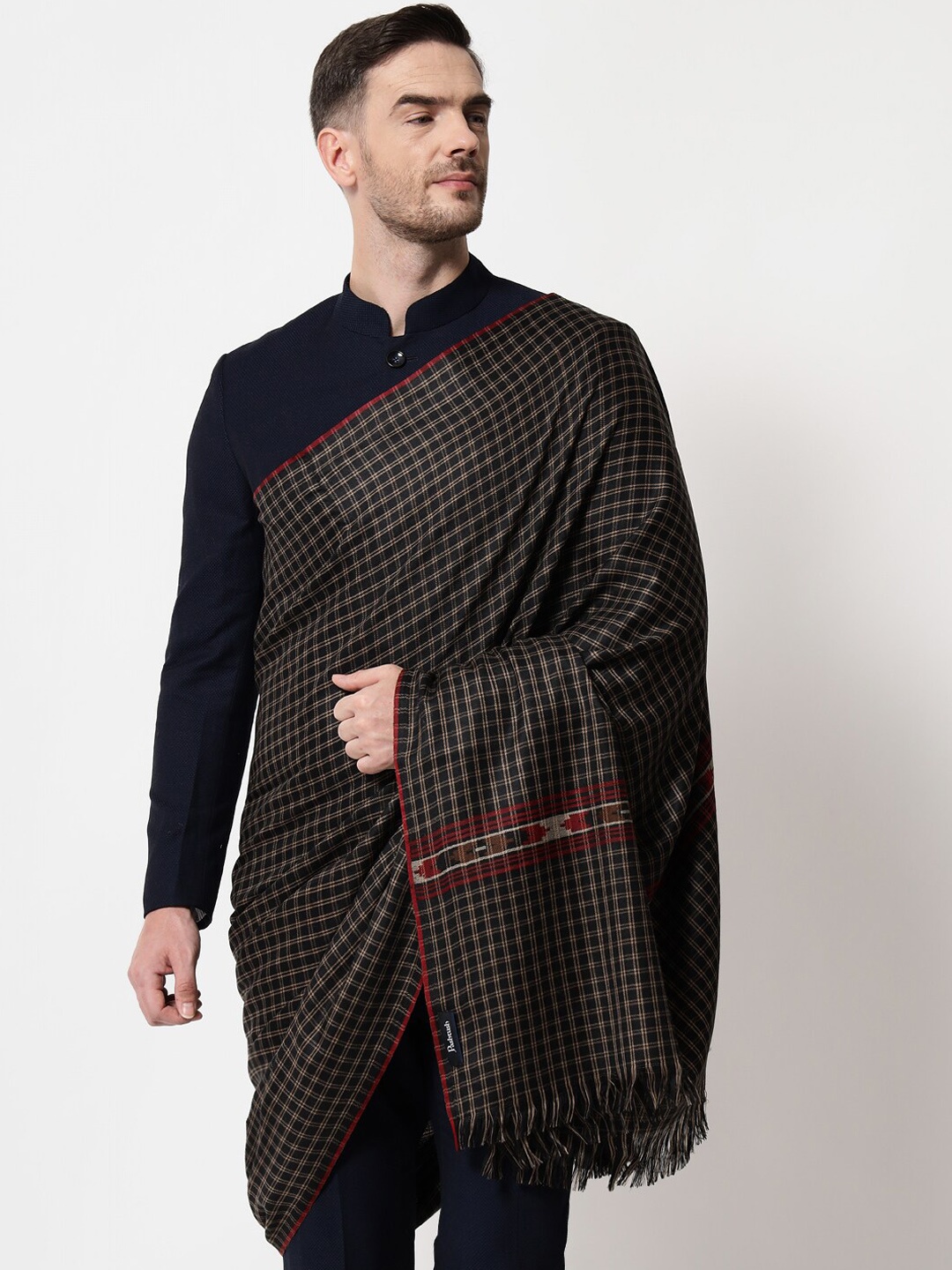 

Pashtush Men Black Woven Design Shawl
