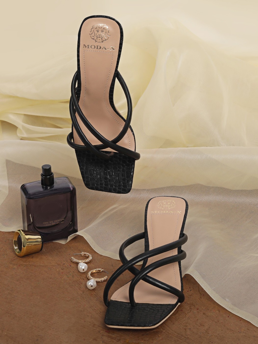 

MODA-X Black Textured Open Back Block Heels