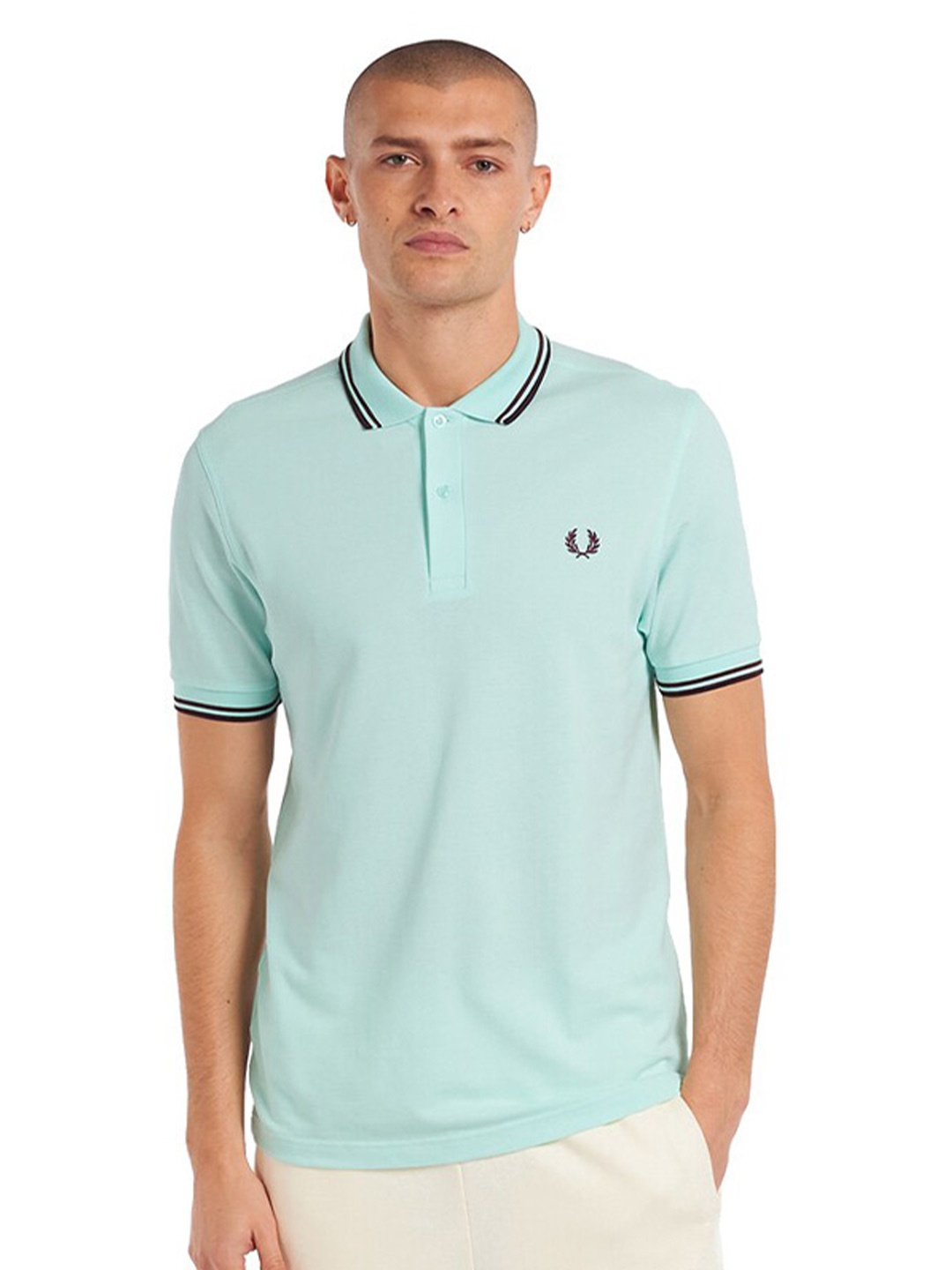 

Fred Perry Men Blue Solid Twin-Tipped Logo Polo Collar T-shirt