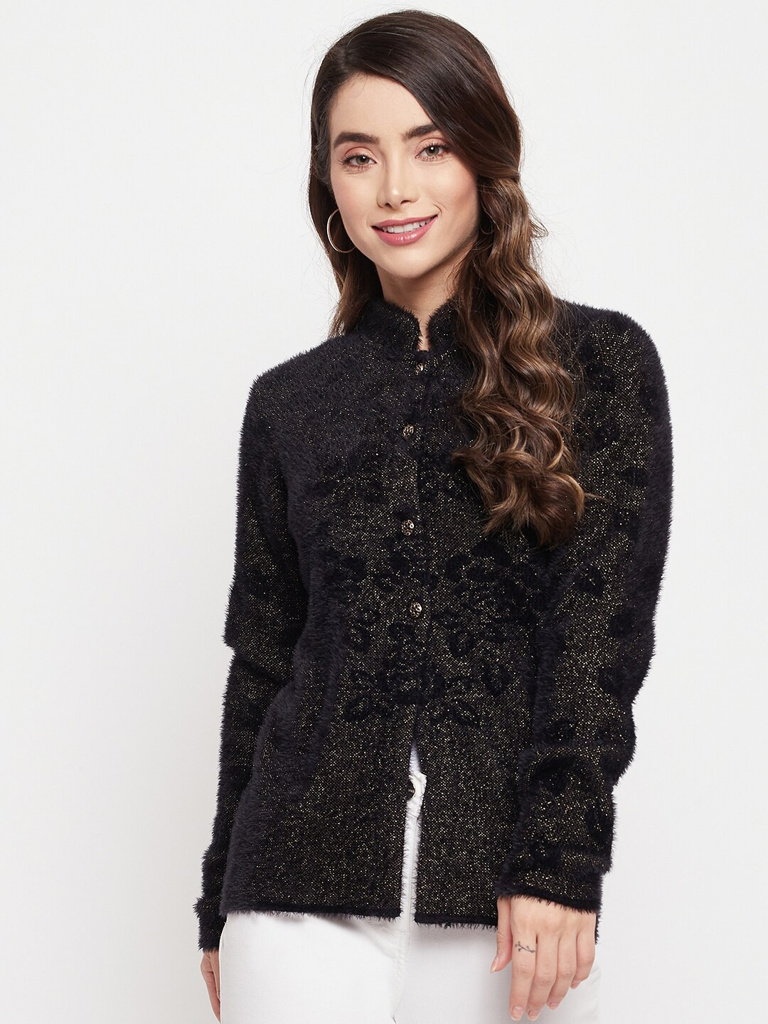 

Madame Women Black Solid Boucle Cardigan