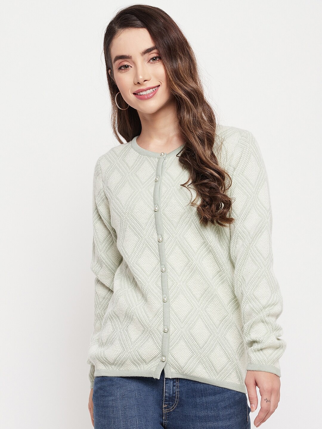 

Madame Women Green Cable Knit Cardigan