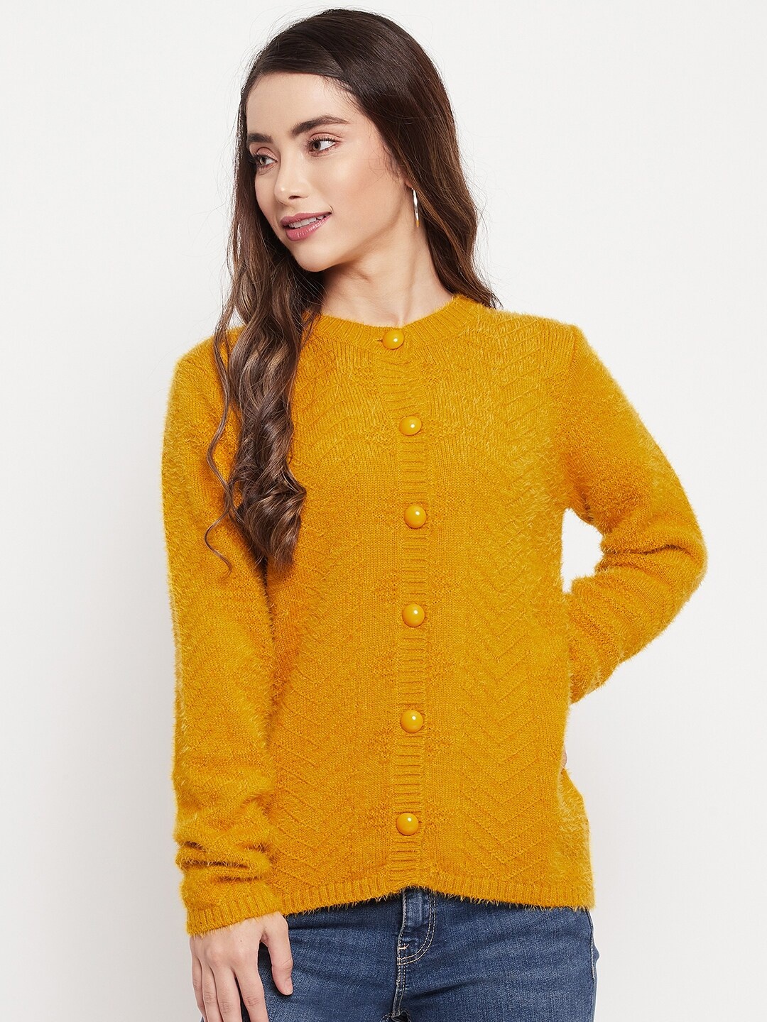 

Madame Women Mustard Cable Knit Cardigan