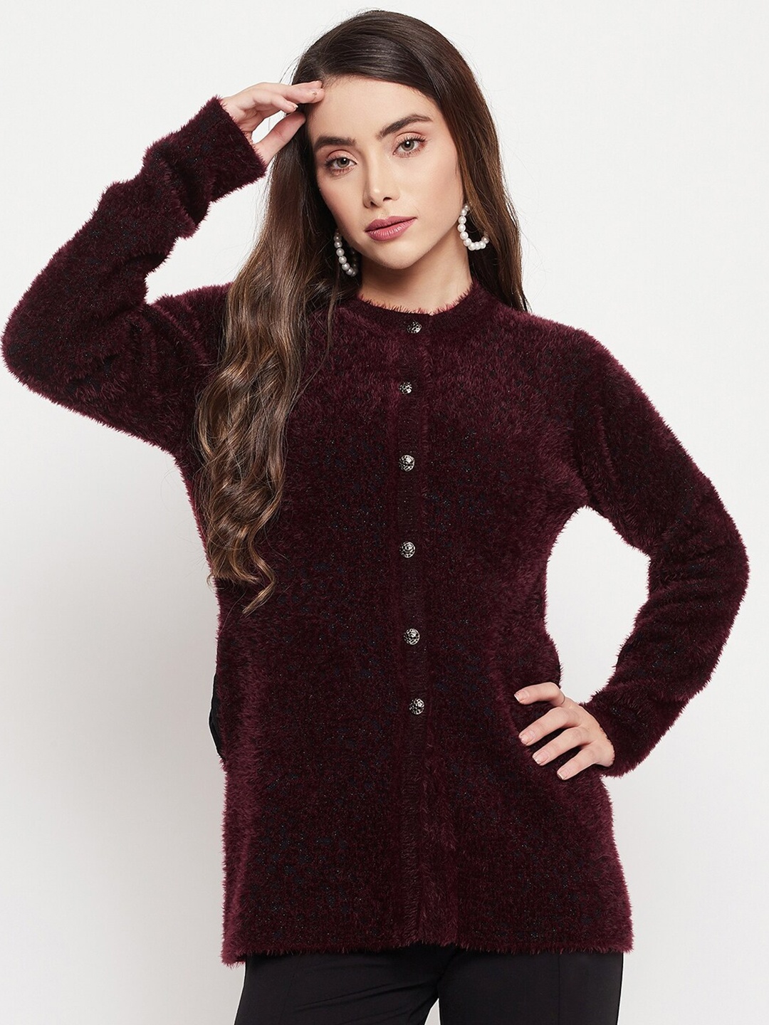 

Madame Women Maroon & licorice Quirky Cardigan