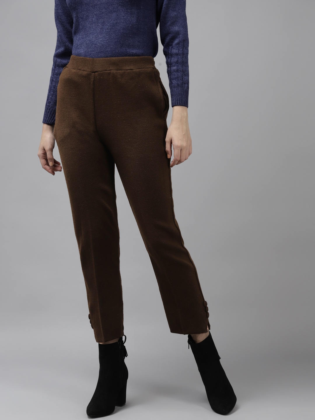 

Cayman Women Coffee Brown Slim Fit Cropped Trousers