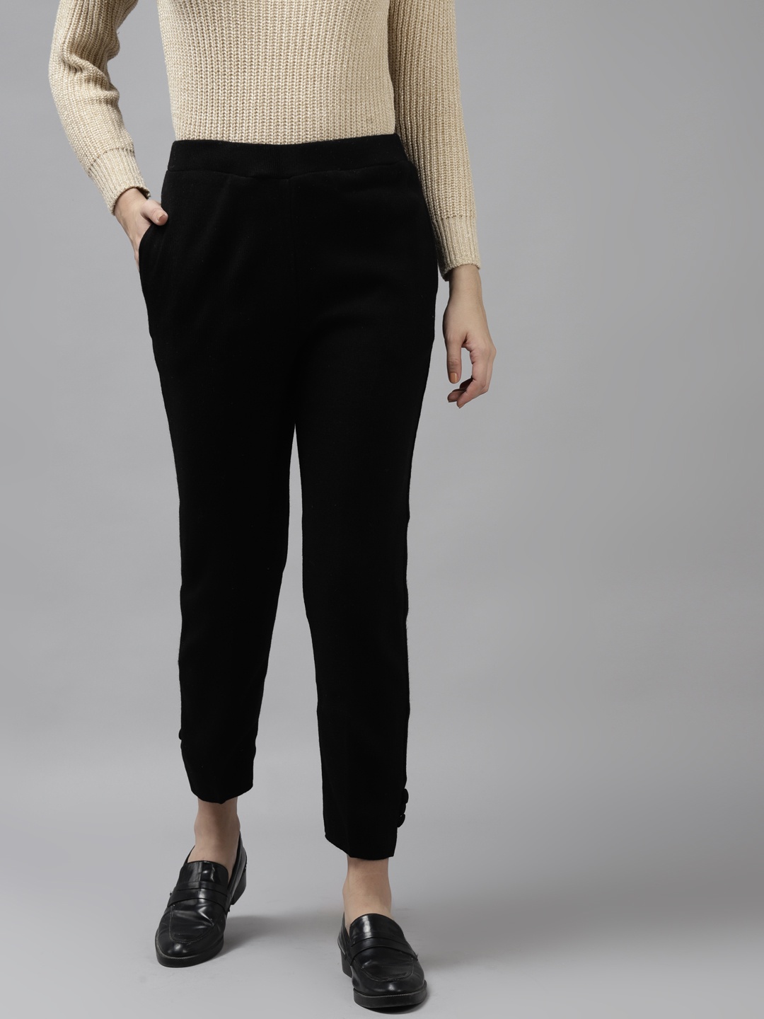

Cayman Women Black Slim Fit Cropped Trousers