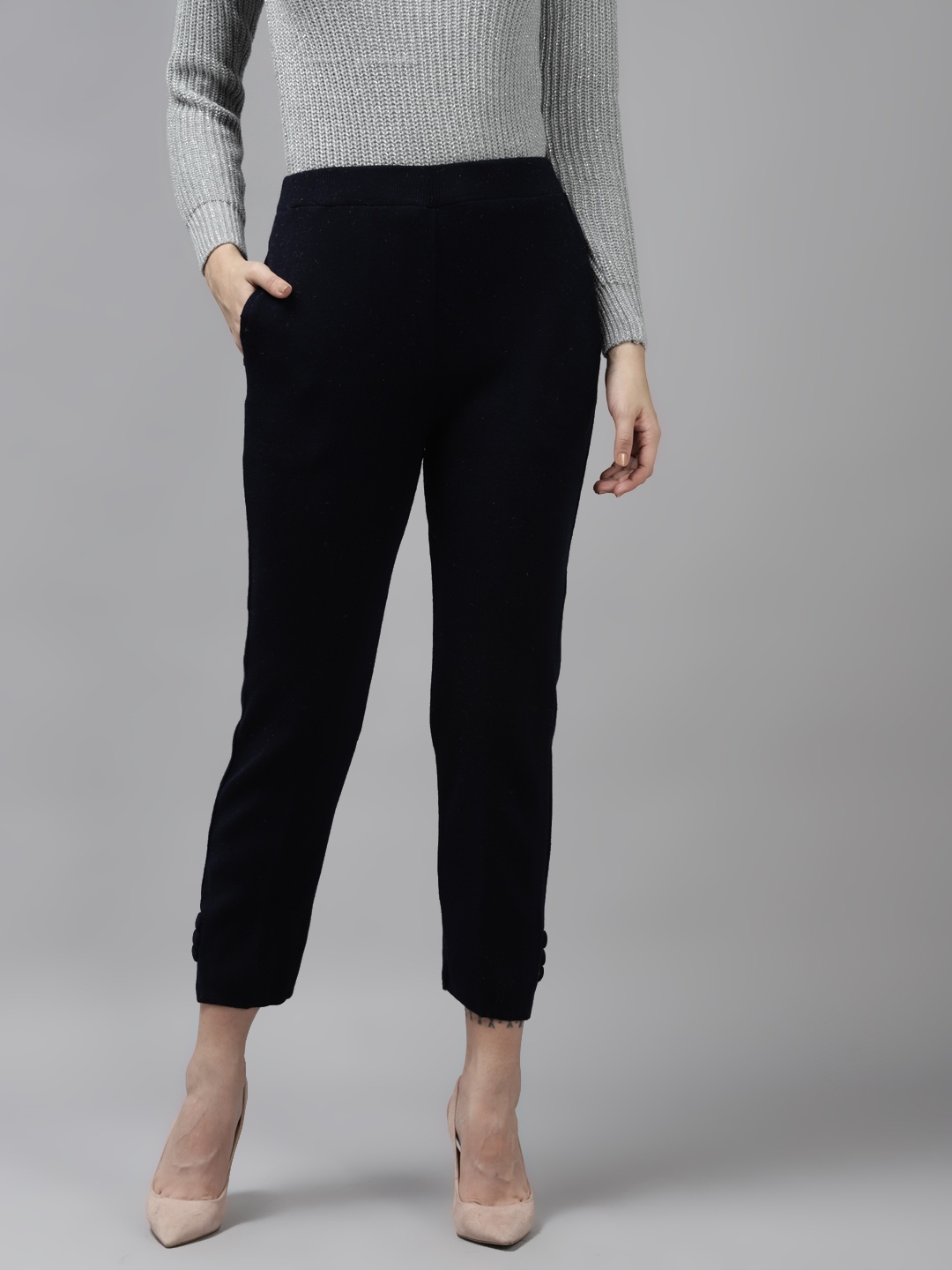 

Cayman Women Navy Blue Slim Fit Cropped Trousers