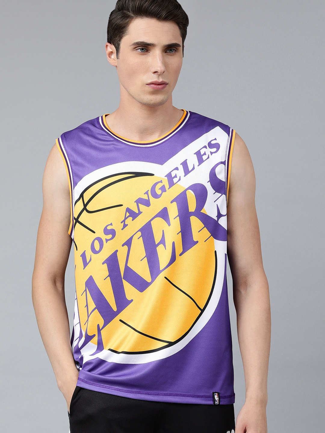 

NBA Men Purple & Yellow Typography Los Angeles Lakers Printed T-shirt