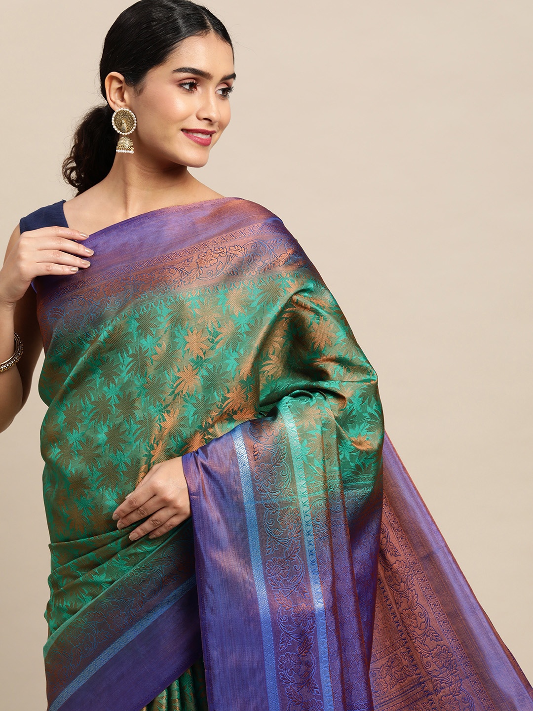 

Pothys Green Floral Art Silk Banarasi Saree