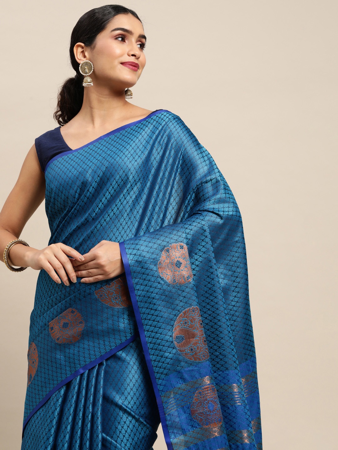 

Pothys Blue Floral Jute Silk Saree
