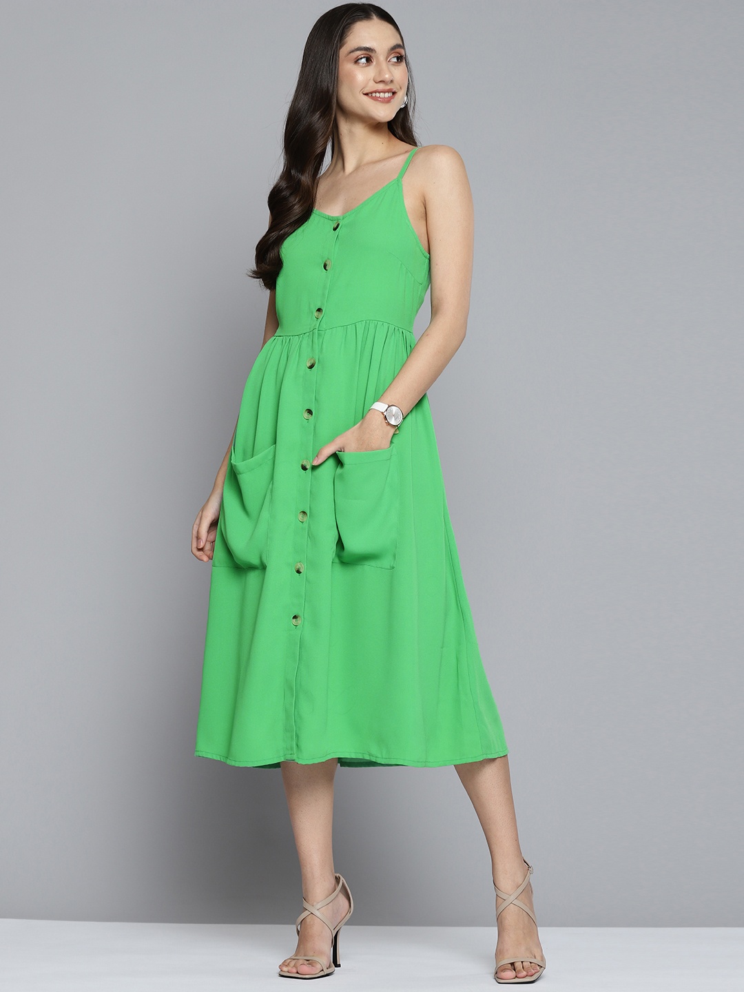 

DENNISON Green Crepe A-Line Dress