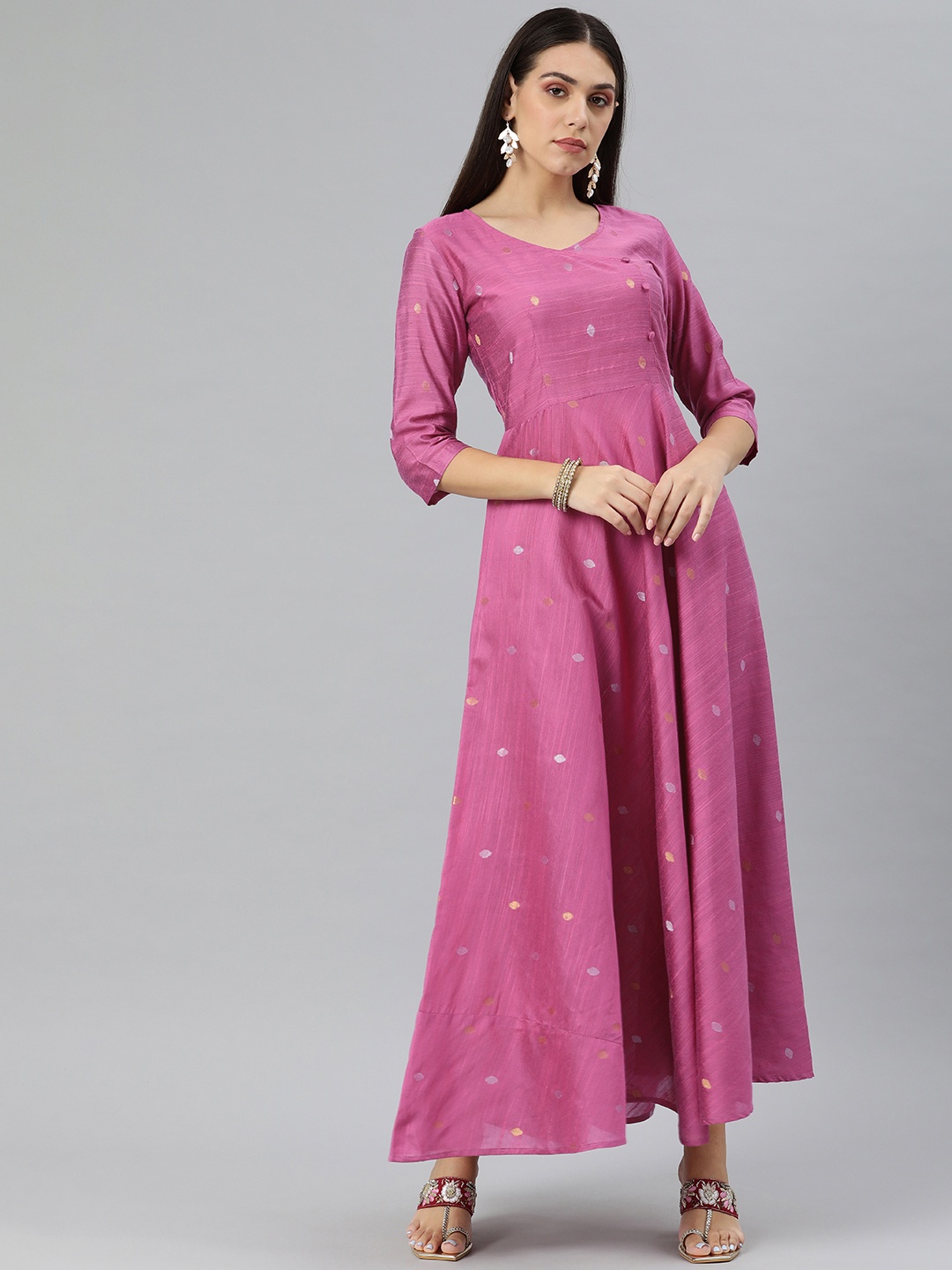 

Swishchick Women Pink Printed Maxi Dress