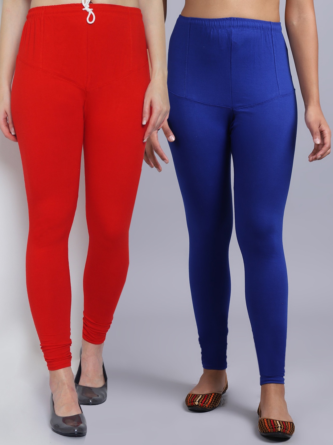 

GRACIT Women Pack of 2 Red & Blue Solid Ankle Length Leggings