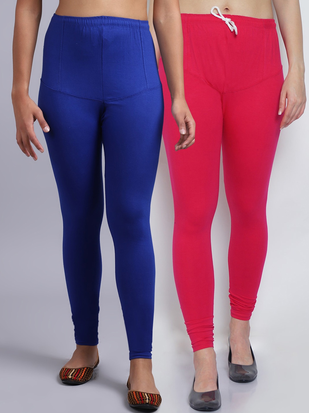 

GRACIT Women Pack Of 2 Blue & Pink Solid Churidar-Length Leggings