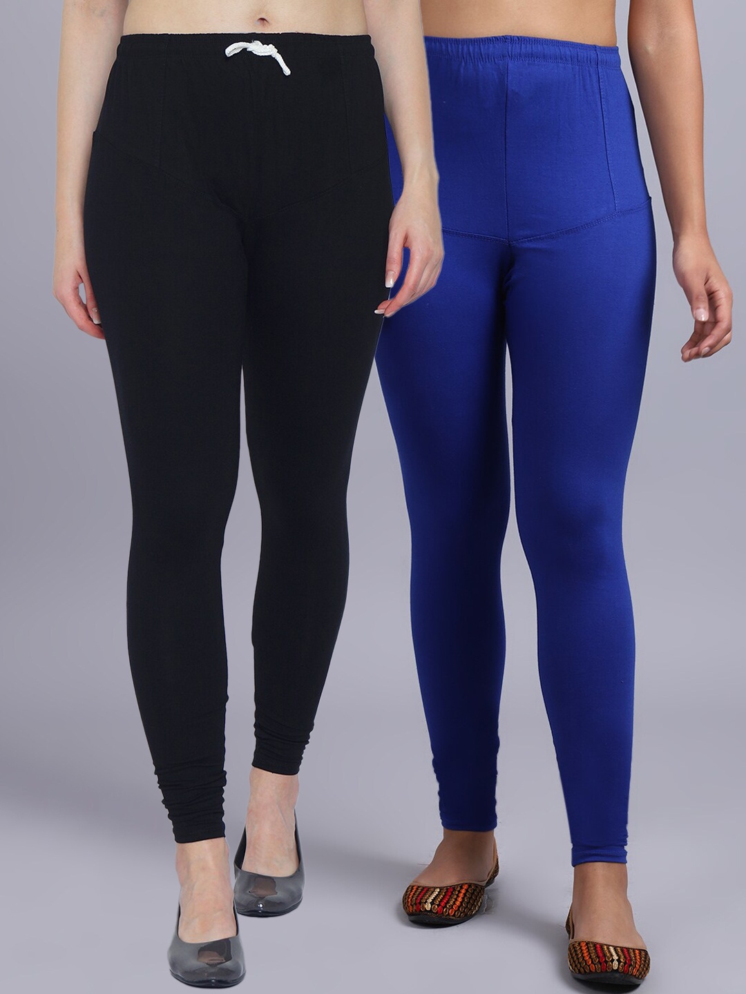 

GRACIT Women Pack Of 2 Black & Blue Solid Churidar-Length Leggings