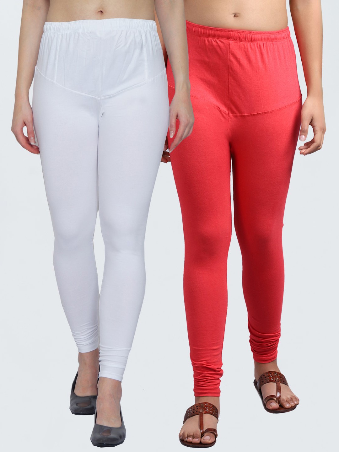 

GRACIT Women Pack Of 2 Solid Churidar-Length Leggings, White