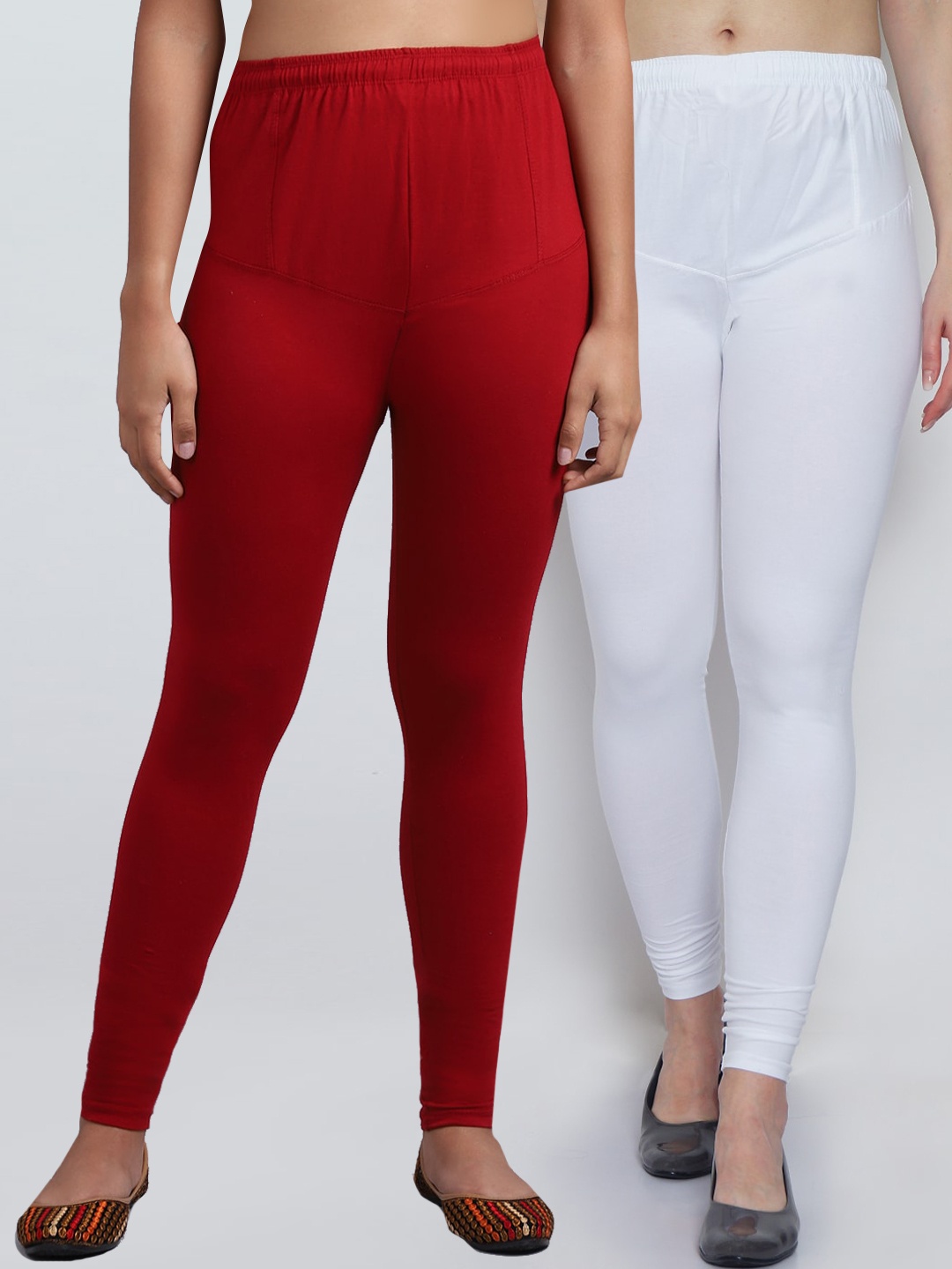 

GRACIT Women White And Maroon Set Of 2 Leggings