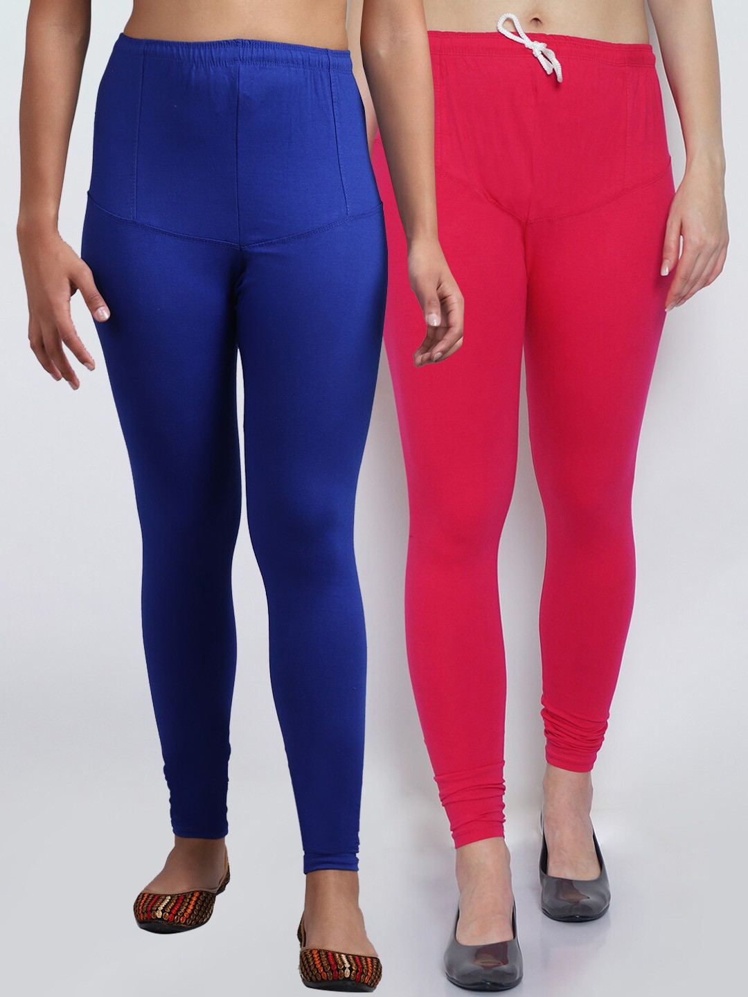 

GRACIT Women Pack Of 2 Pink & Blue Solid Churidar Length Leggings