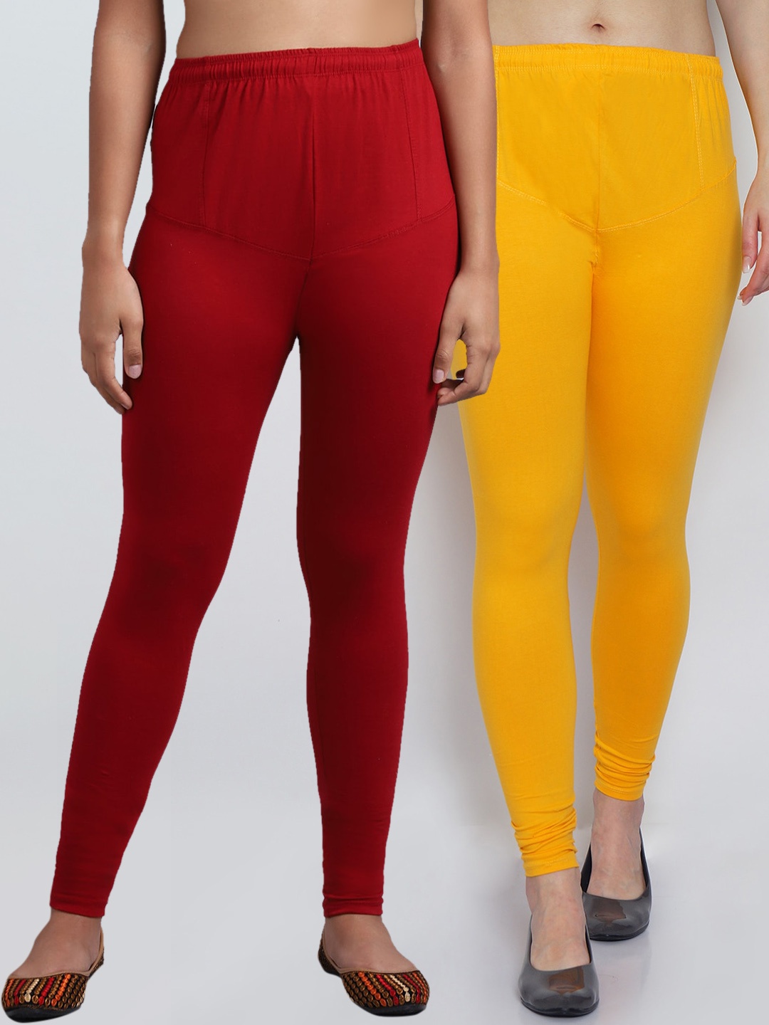 

GRACIT Women Yellow Maroon Solid Leggings