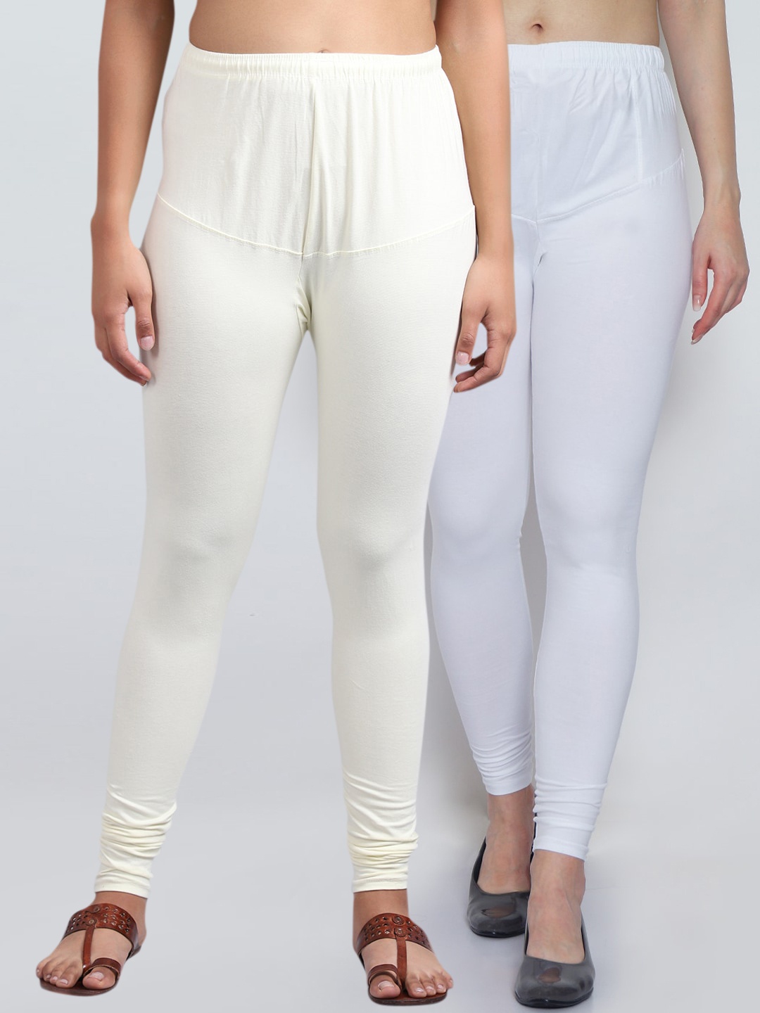 

GRACIT Women Pack of 2 Solid Churidar-Length Leggings, White