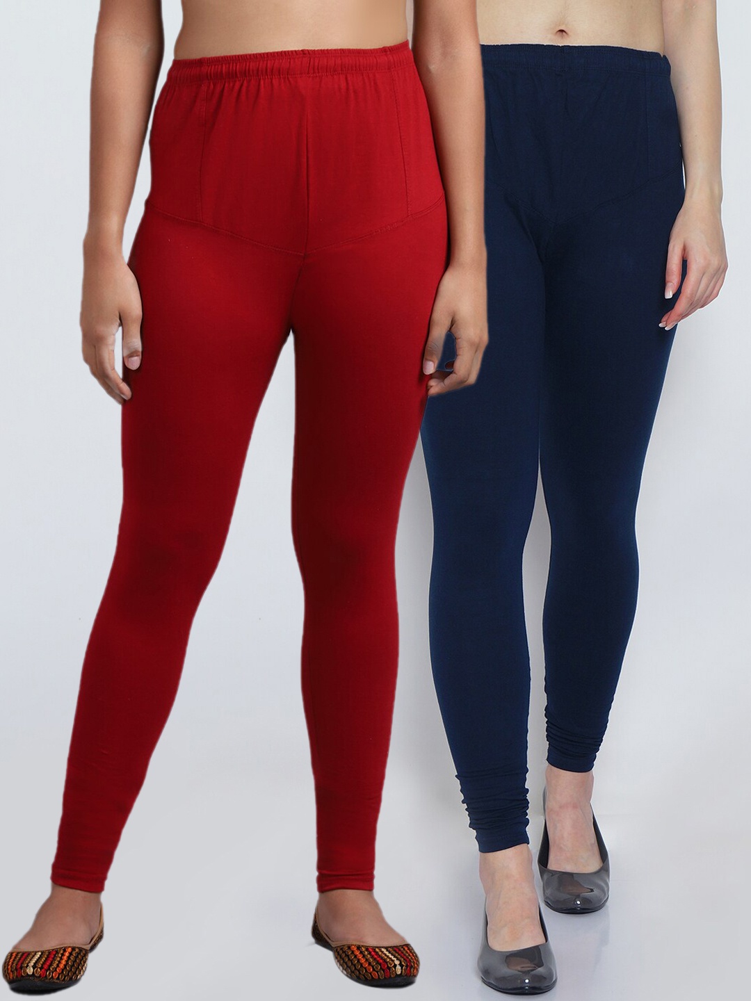 

GRACIT Women Maroon & Navy Blue Pack of 2 Solid Ankle Length Leggings