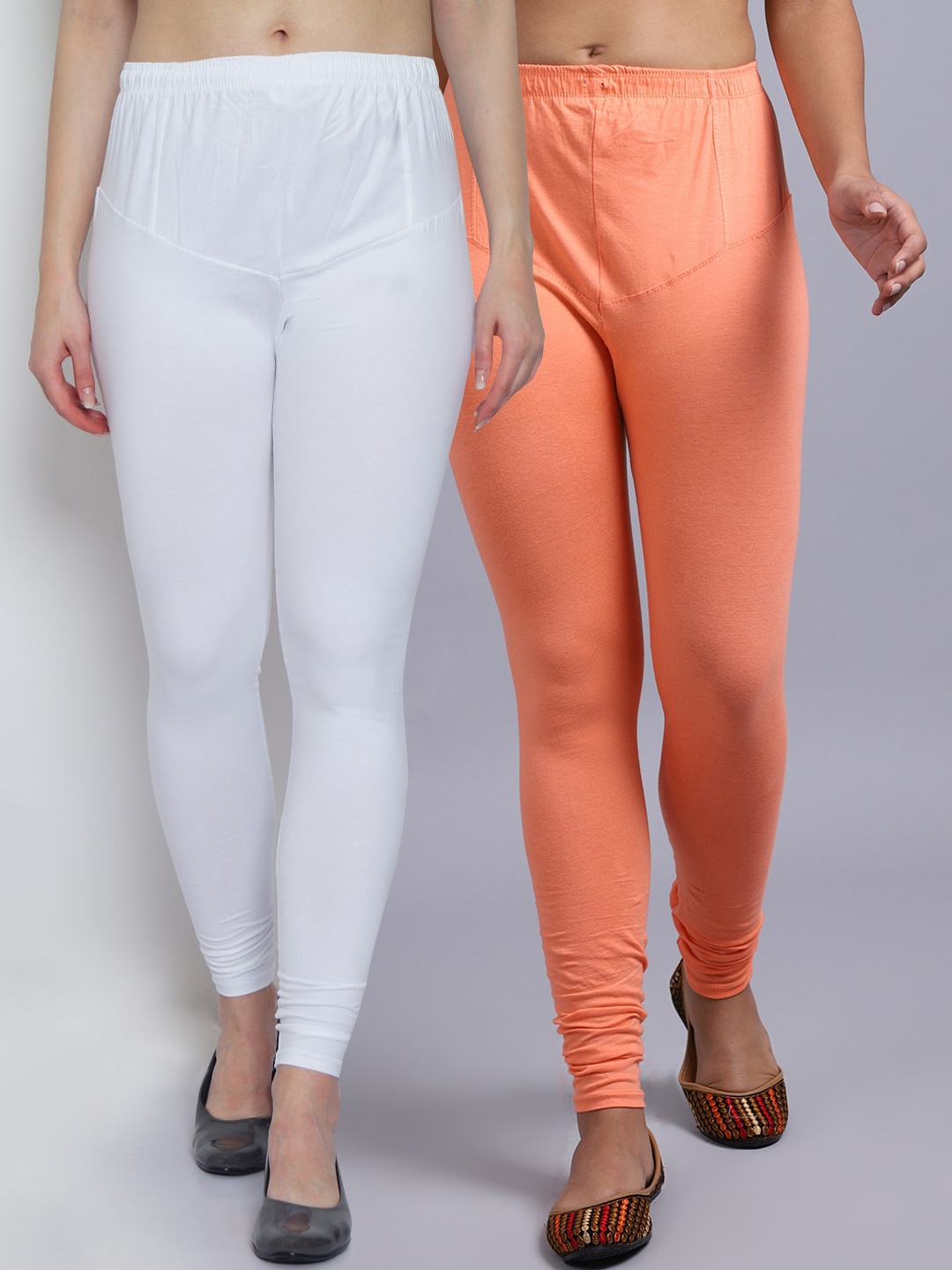 

GRACIT Women Pack Of 2 Solid Churidar-Length Leggings, White