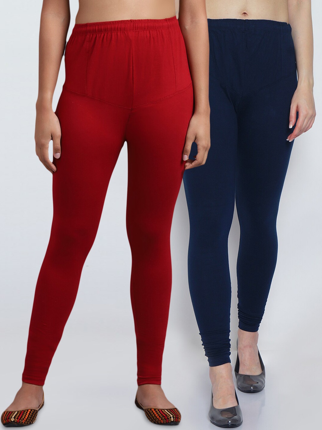 

GRACIT Women Pack Of 2 Maroon & Navy Blue Solid Churidar-Length Leggings