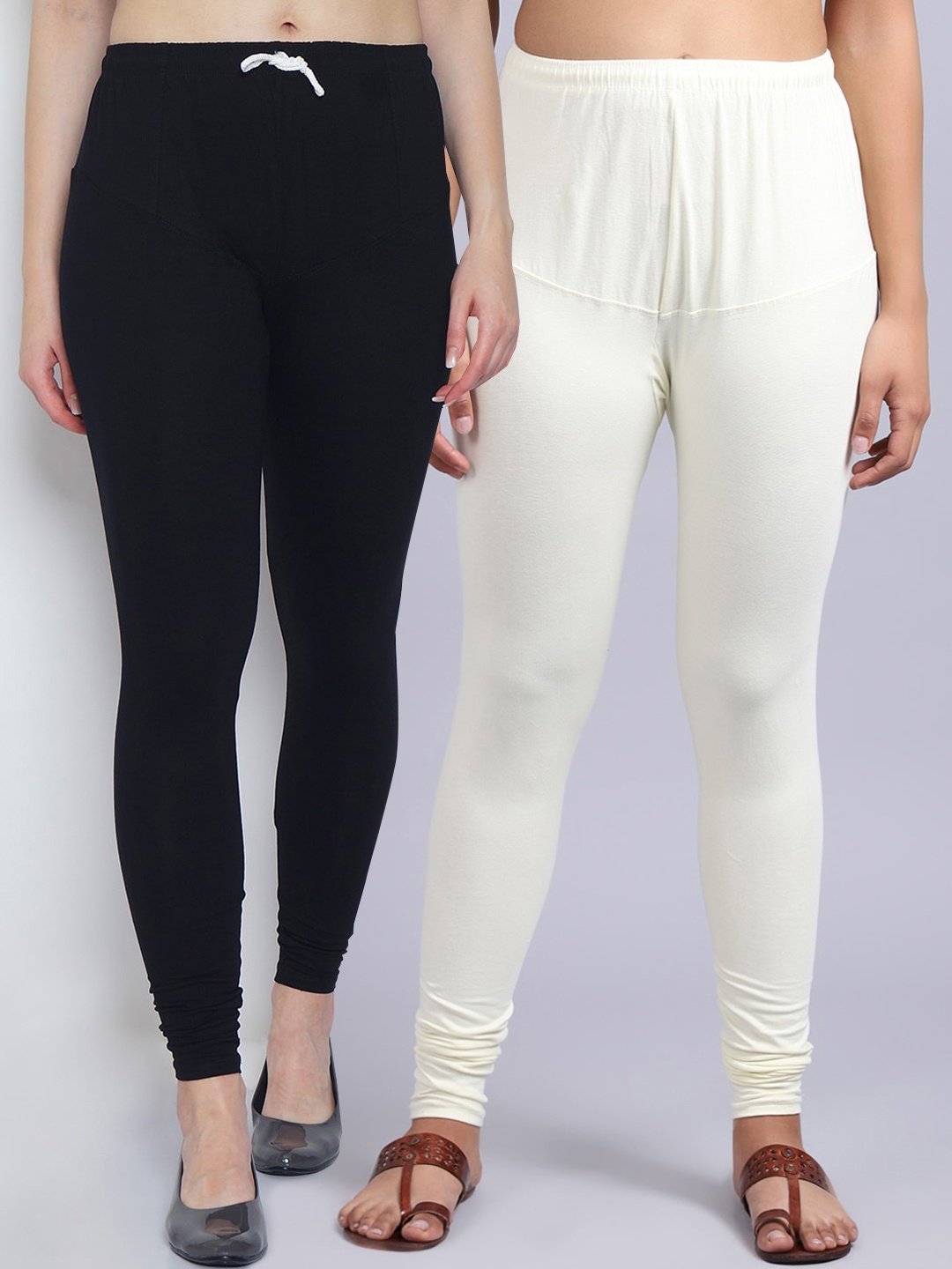 

GRACIT Women Pack Of 2 Black & Off WhiteSolid Churidar-Length Leggings